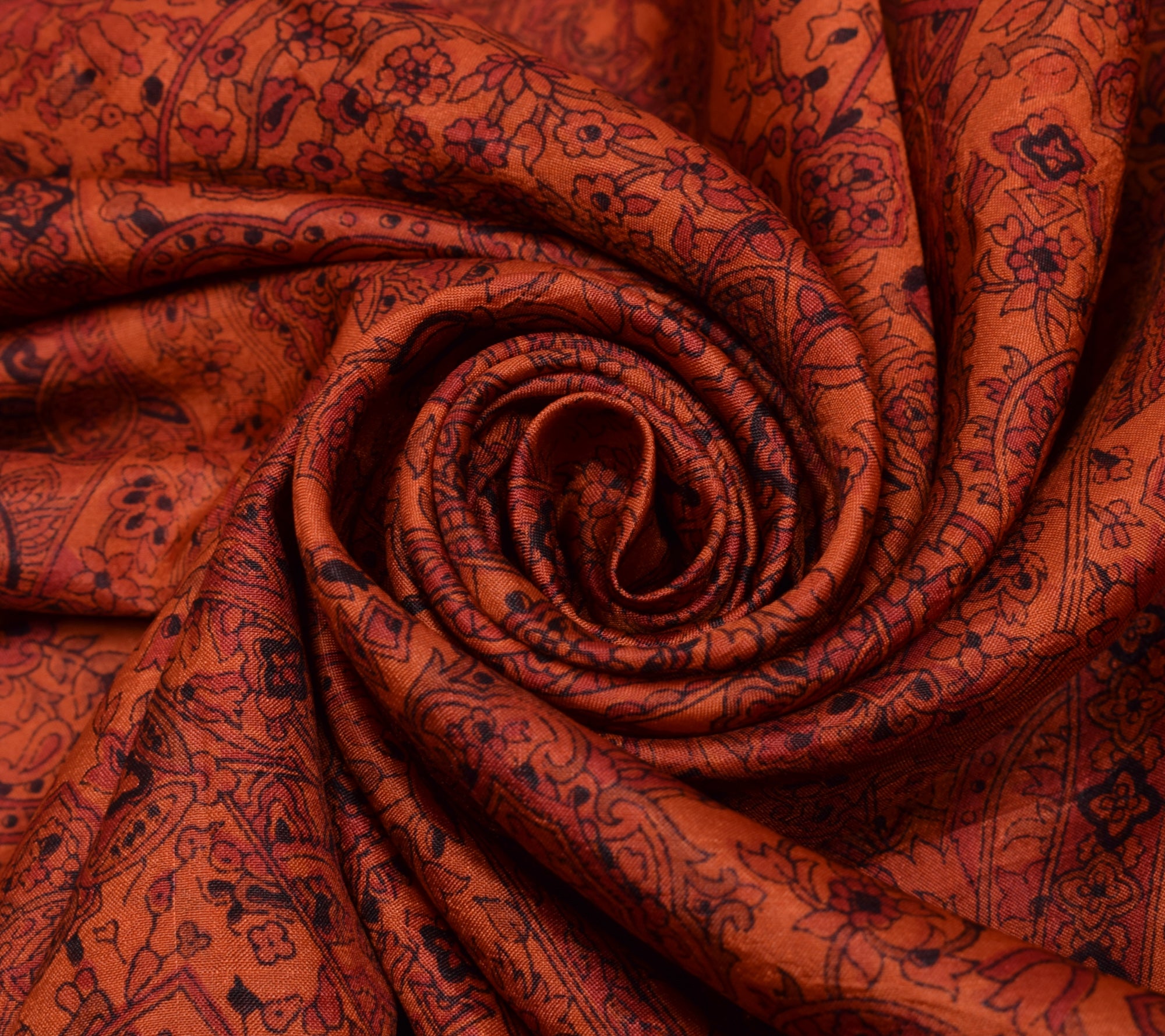 Sushila Vintage Orange Scrap Saree 100% Pure Silk Printed Floral Sari Fabric