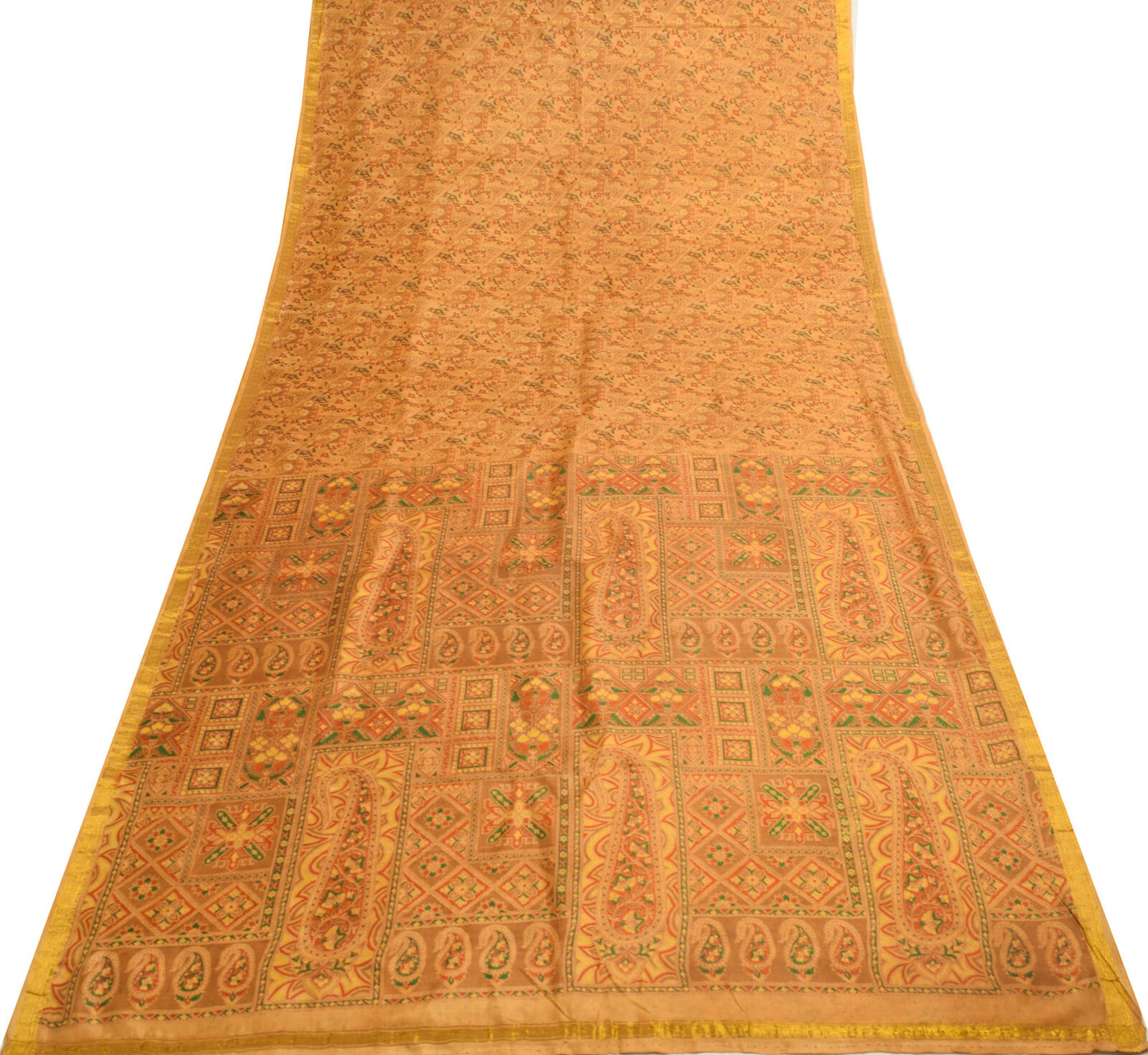 Sushila Vintage Brown Saree 100% Pure Silk Printed Indian Soft Craft Fabric