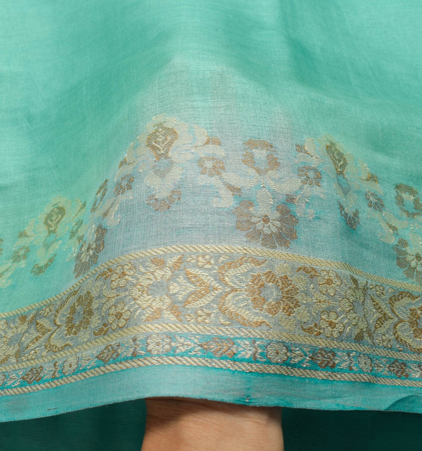 Sushila Vintage Aqua Green Scrap Saree Pure Tussar Silk Woven Soft Sari Fabric