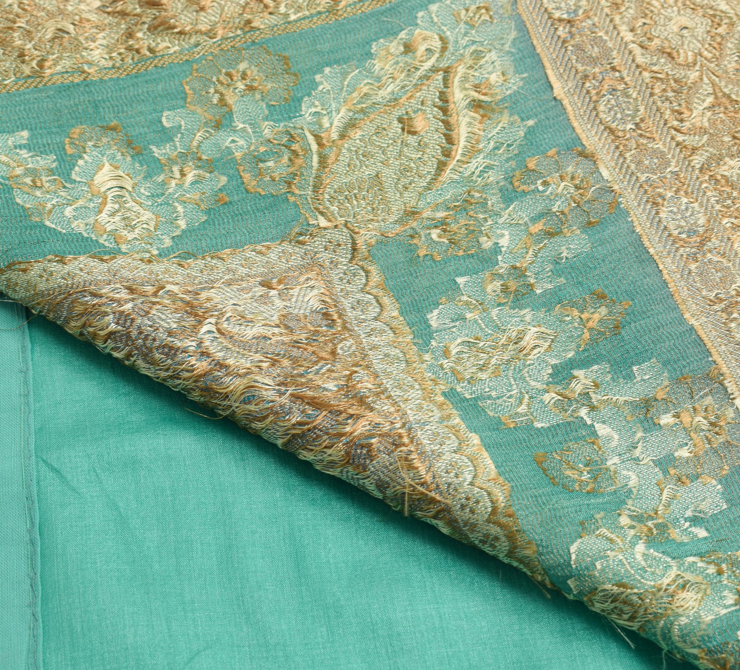 Sushila Vintage Aqua Green Scrap Saree Pure Tussar Silk Woven Soft Sari Fabric