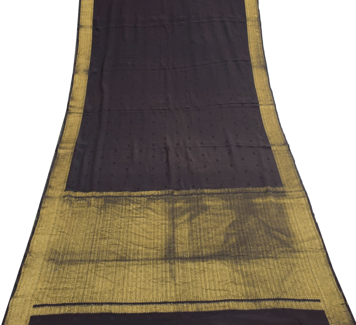 Sushila Vintage Black Scrap Saree Pure Crepe Self & Zari Woven Craft Sari Fabric