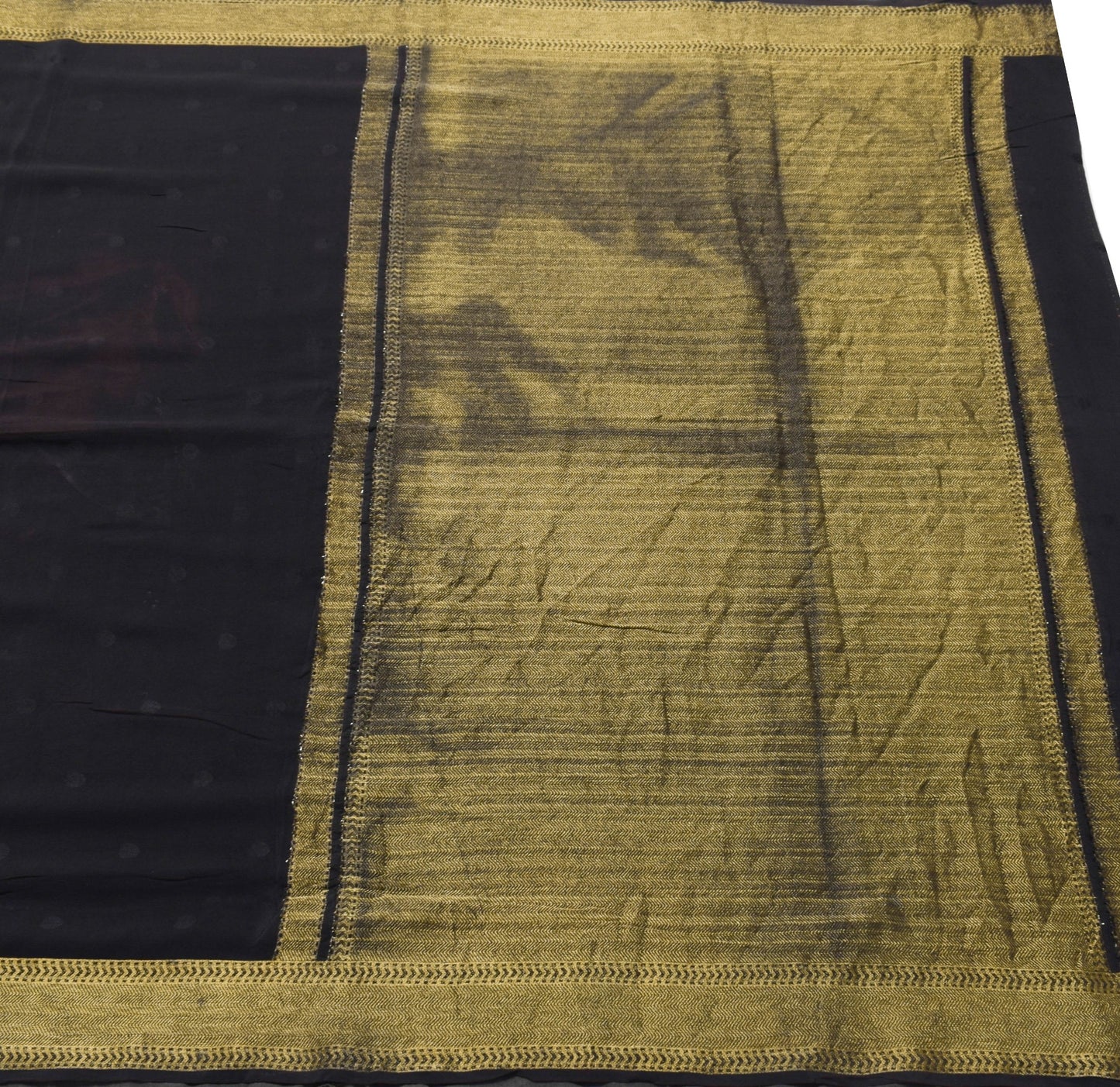 Sushila Vintage Black Scrap Saree Pure Crepe Self & Zari Woven Craft Sari Fabric