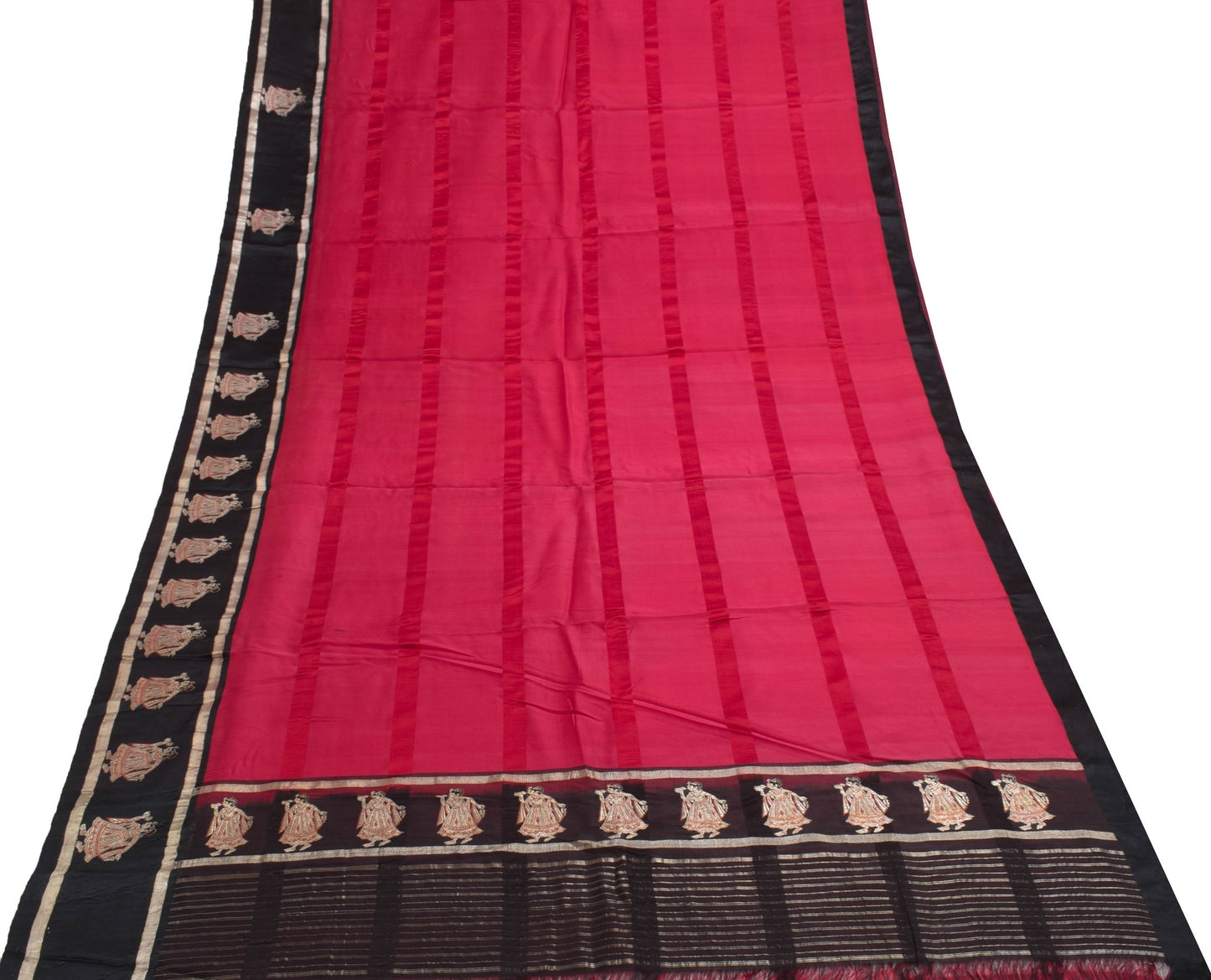 Sushila Vintage 100%Pure Silk Scrap Saree Antique Zari Border Soft  Sari Fabric