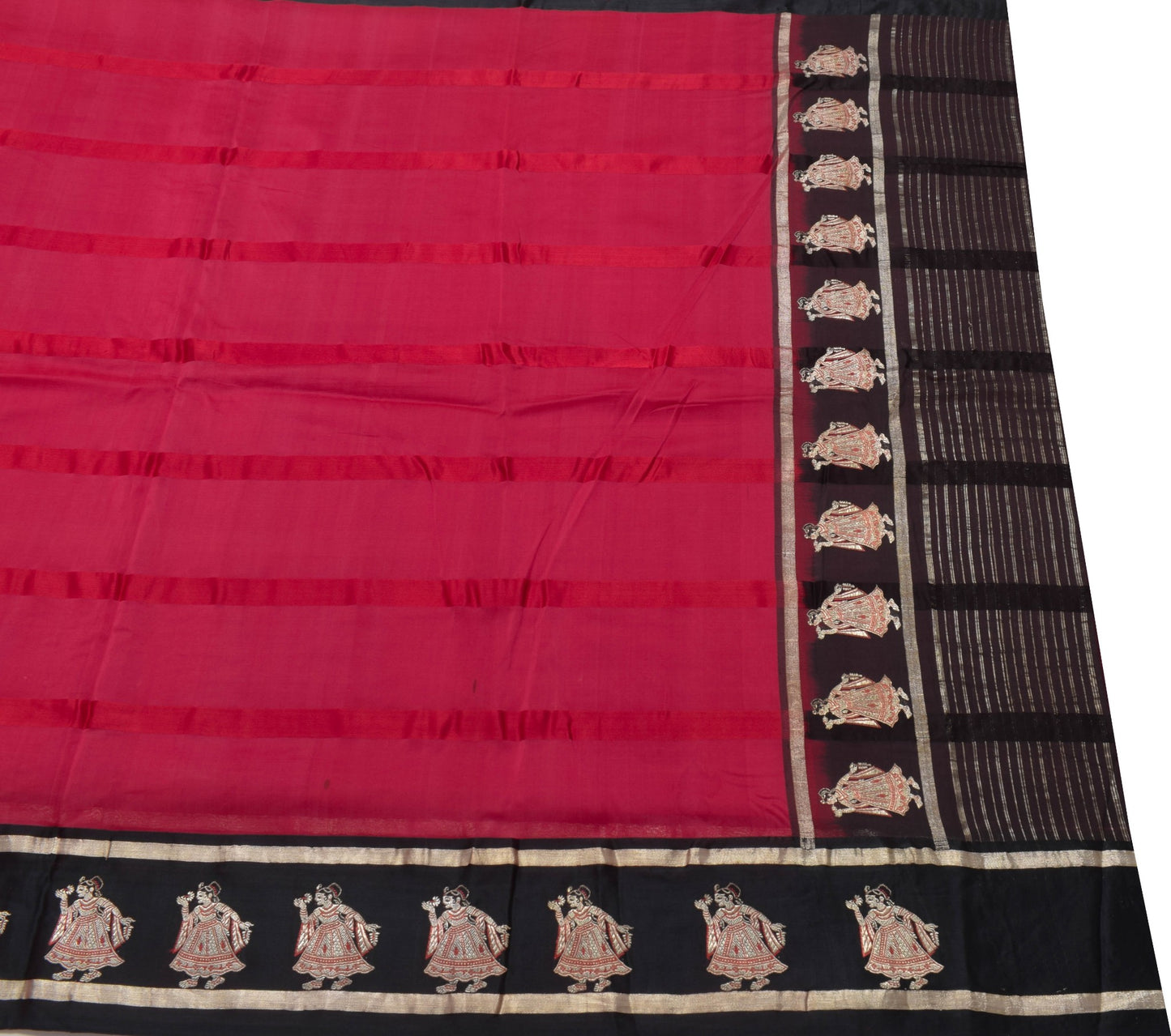 Sushila Vintage 100%Pure Silk Scrap Saree Antique Zari Border Soft  Sari Fabric