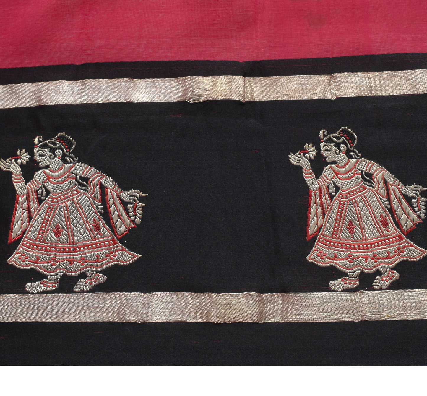 Sushila Vintage 100%Pure Silk Scrap Saree Antique Zari Border Soft  Sari Fabric