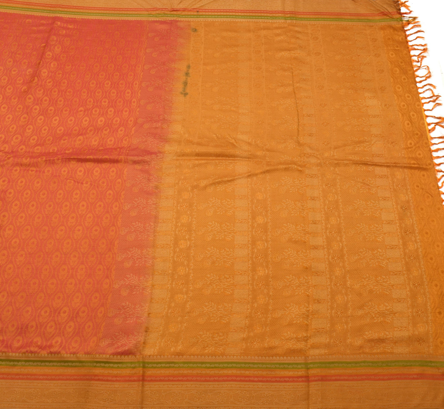 Sushila Vintage Pink & Mustard Scrap Saree Pure Silk Woven Soft Sari Fabric