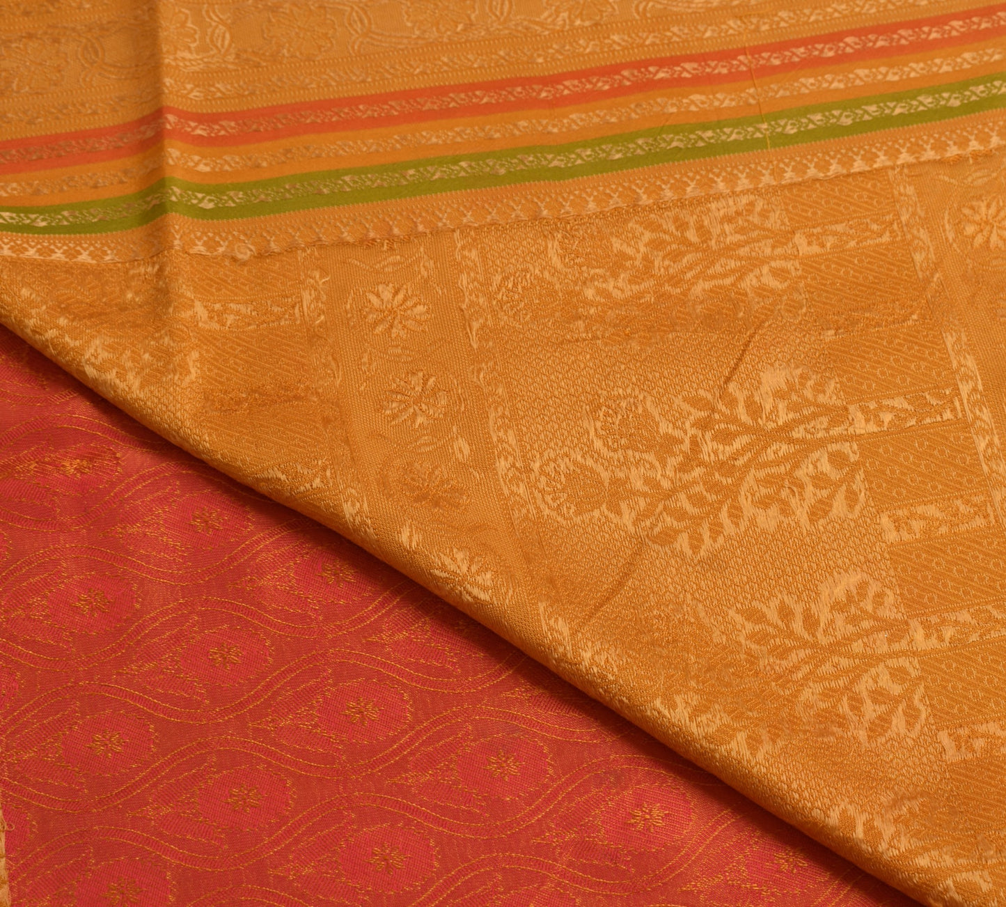 Sushila Vintage Pink & Mustard Scrap Saree Pure Silk Woven Soft Sari Fabric