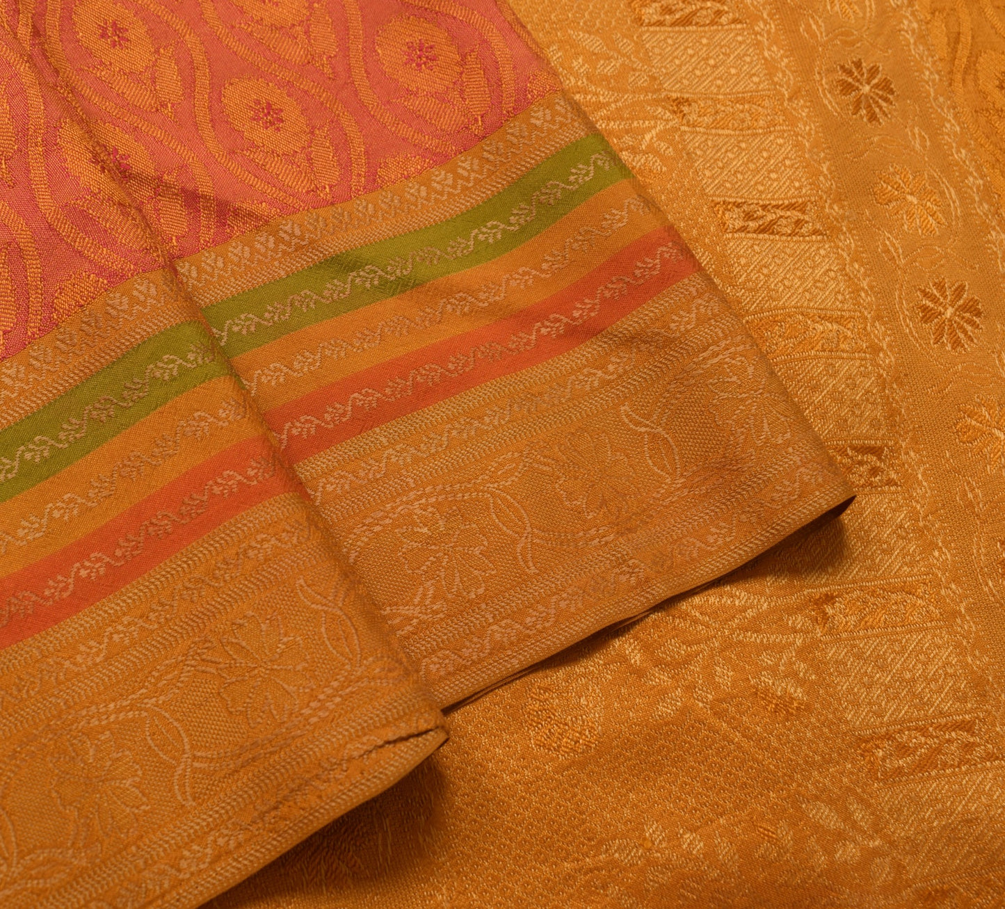 Sushila Vintage Pink & Mustard Scrap Saree Pure Silk Woven Soft Sari Fabric