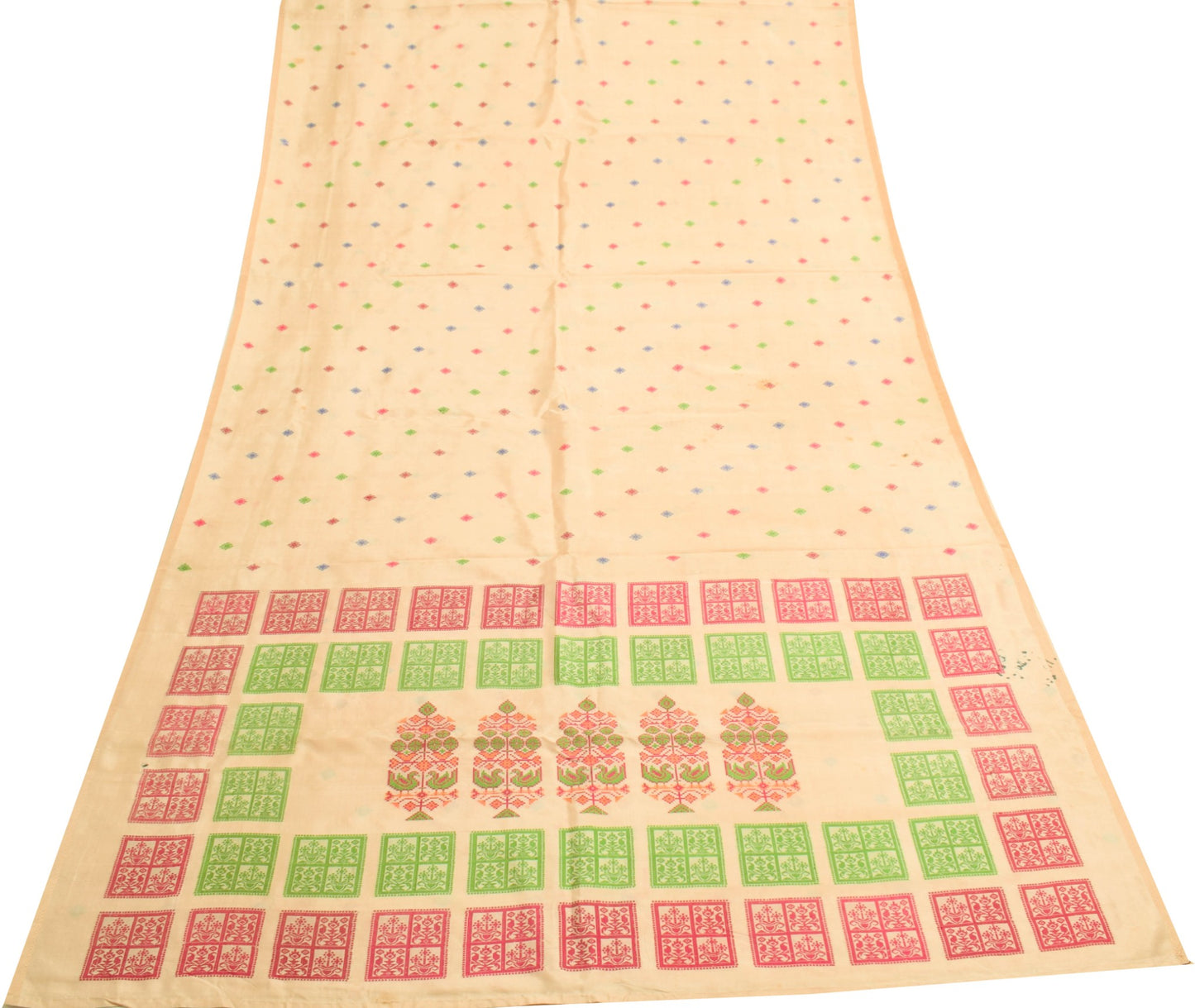 Sushila Vintage Pure Silk Sari Beige Assam Mekhela Chador Kashvi Alluring Saree