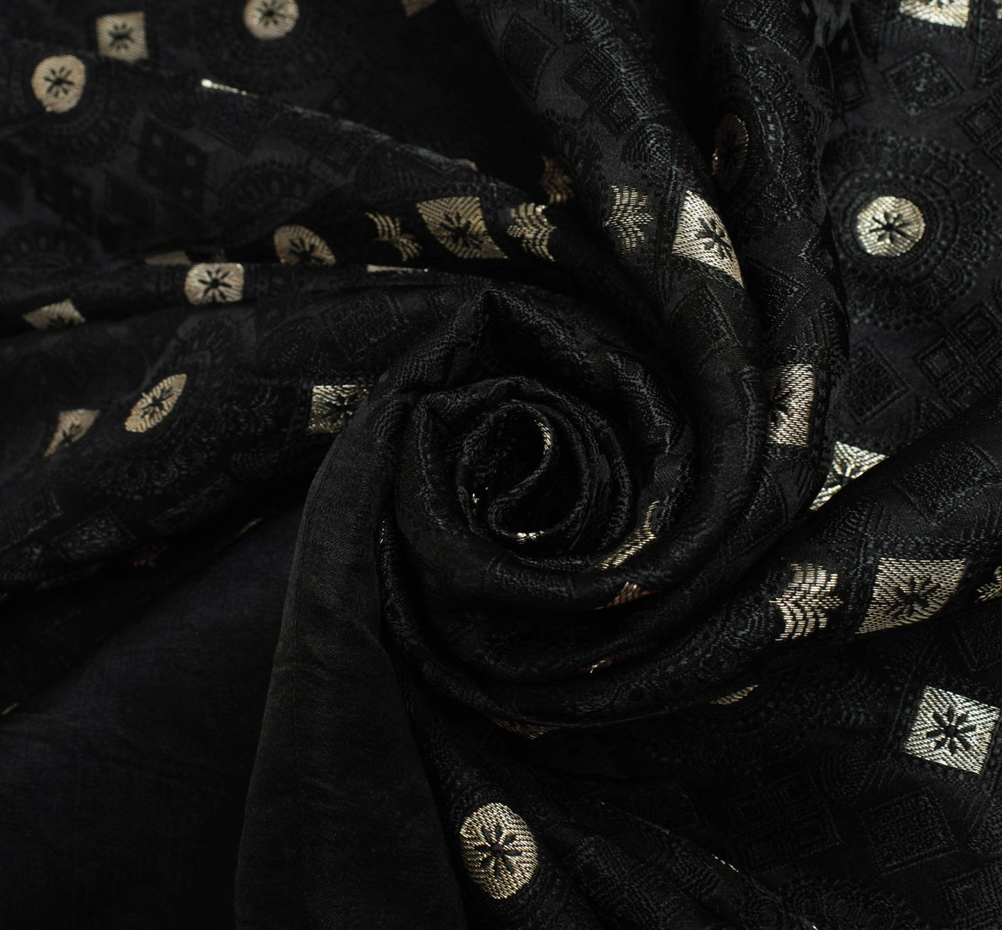 Sushila Vintage Black Banarasi Scrap Saree Pure Satin Silk Zari Brocade Fabric