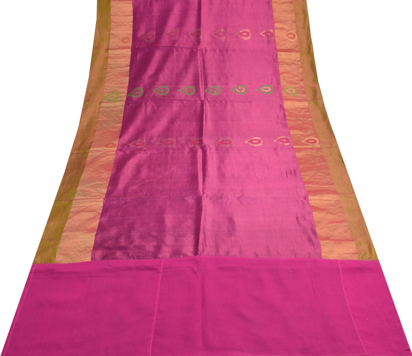 Sushila Vintage Magenta Scrap Saree Pure South Silk Floral Woven Sari Fabric