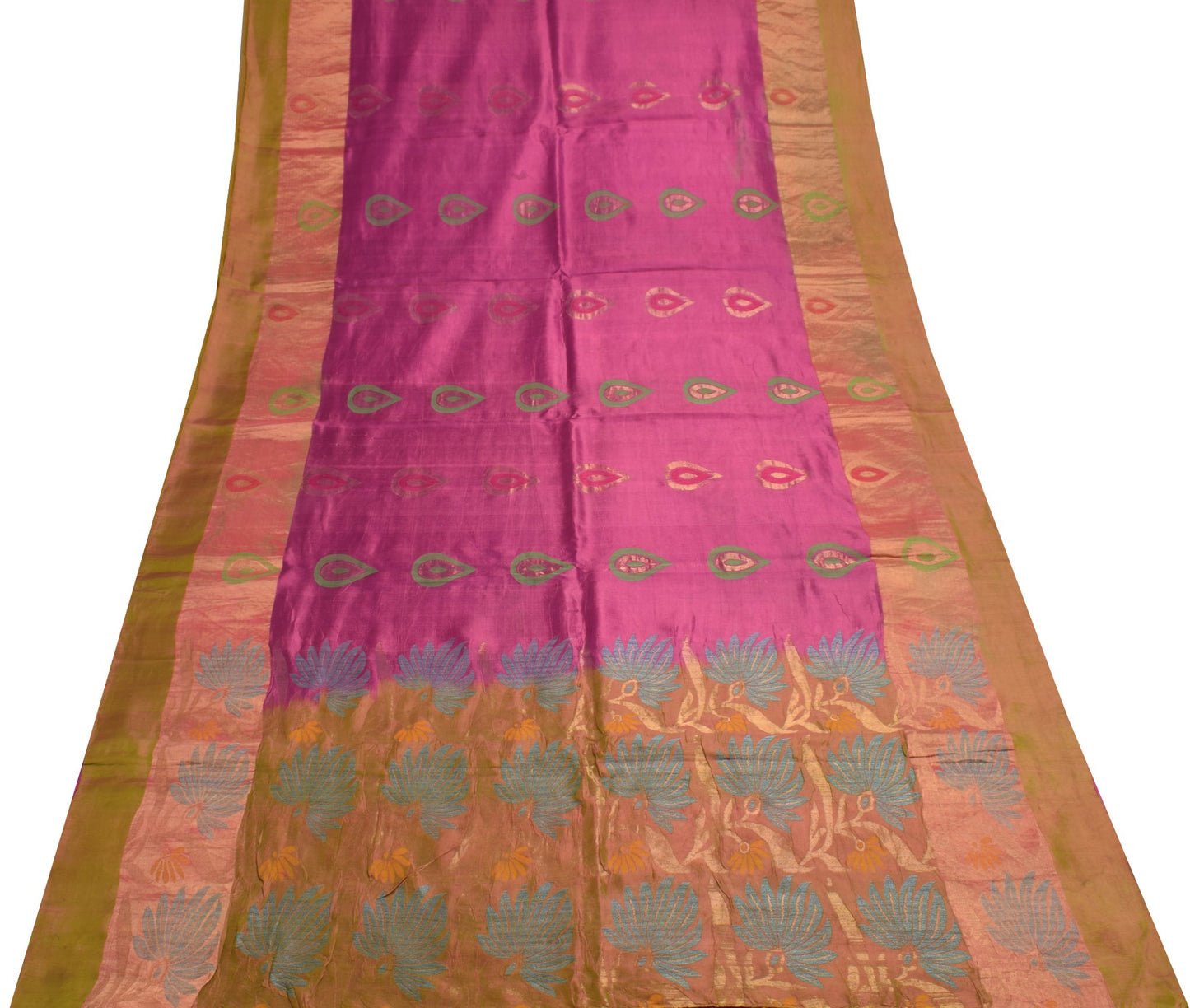 Sushila Vintage Magenta Scrap Saree Pure South Silk Floral Woven Sari Fabric