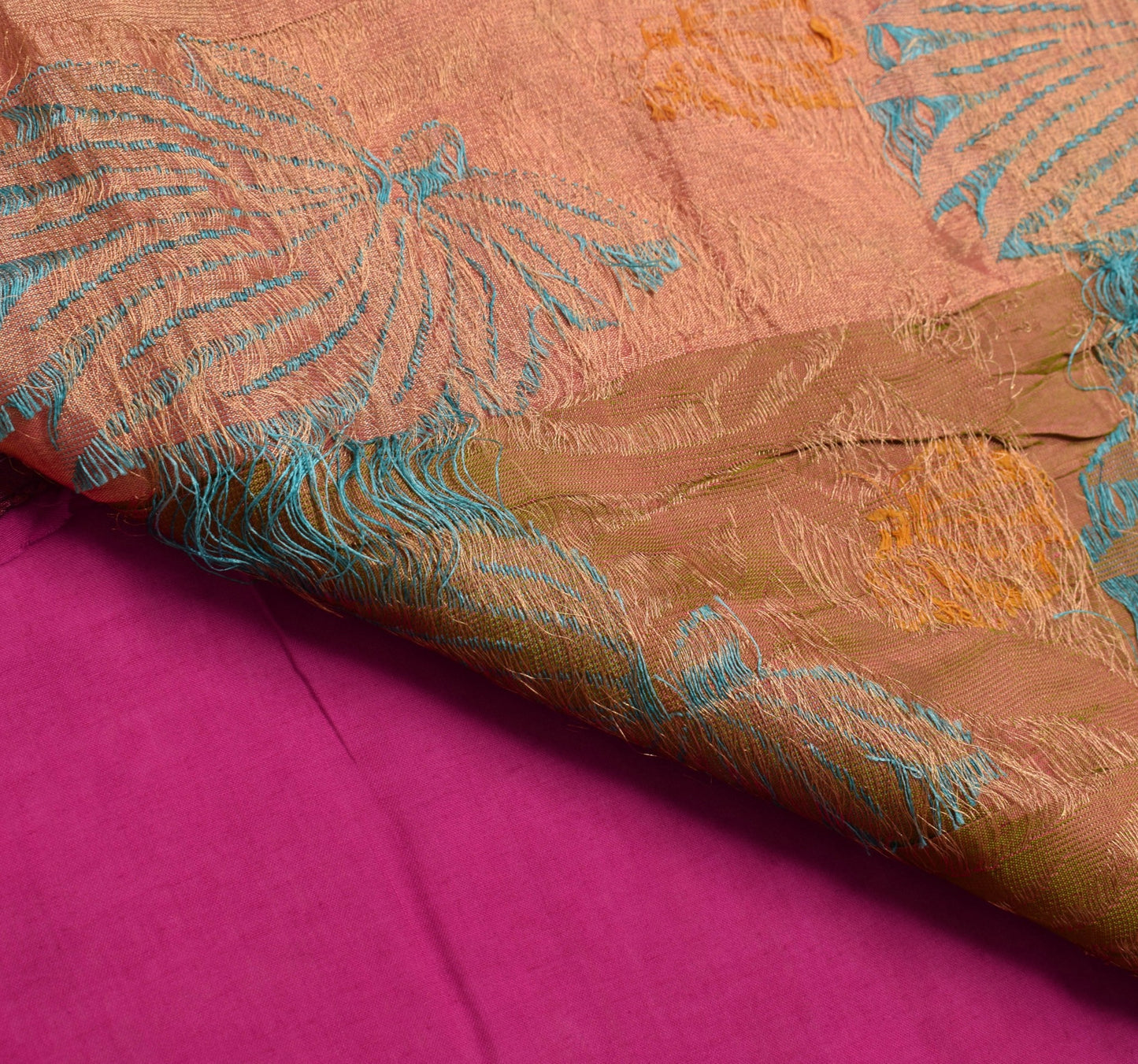 Sushila Vintage Magenta Scrap Saree Pure South Silk Floral Woven Sari Fabric