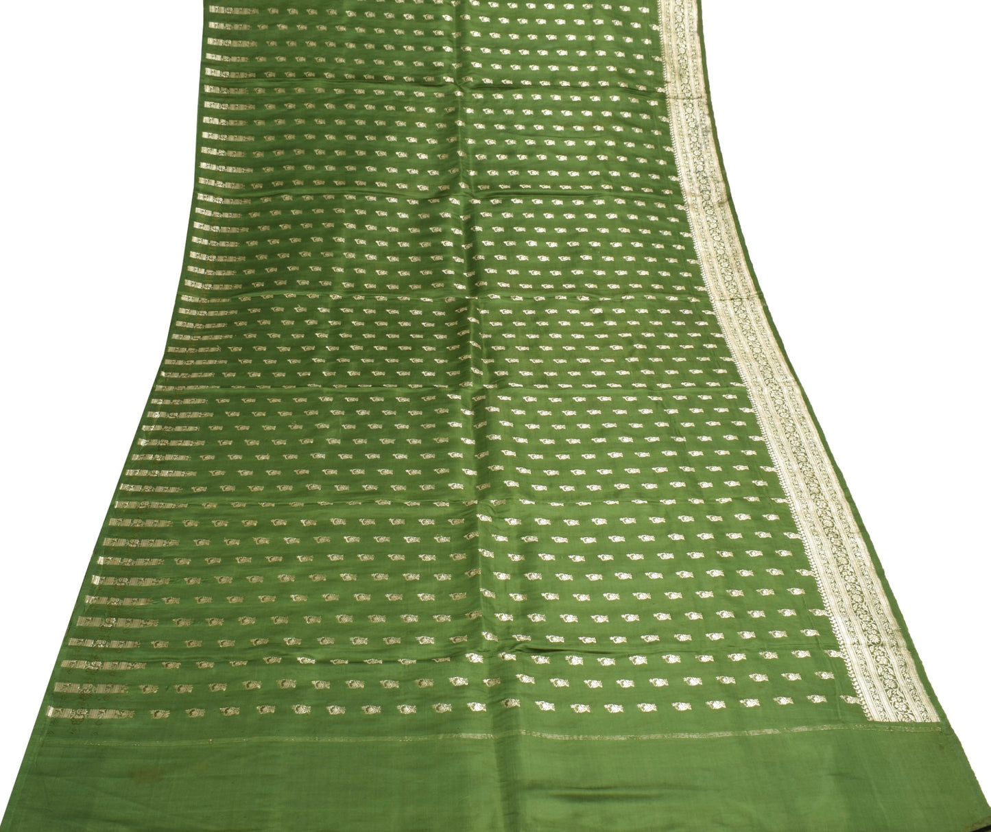 Sushila Vintage Green HEAVY Saree Scrap Banarasi Pure Satin Zari Brocade Fabric