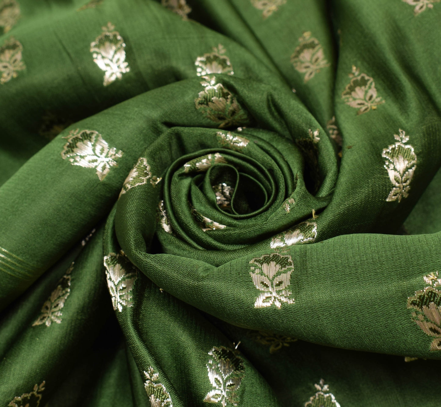 Sushila Vintage Green HEAVY Saree Scrap Banarasi Pure Satin Zari Brocade Fabric