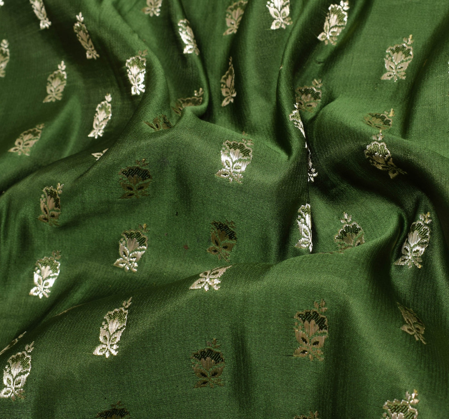 Sushila Vintage Green HEAVY Saree Scrap Banarasi Pure Satin Zari Brocade Fabric