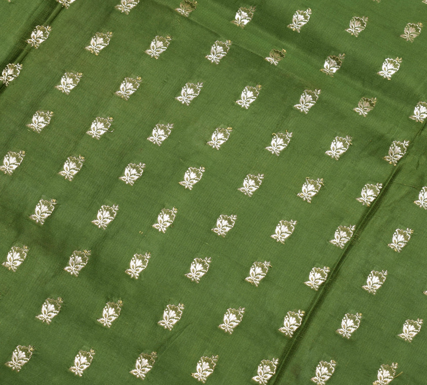 Sushila Vintage Green HEAVY Saree Scrap Banarasi Pure Satin Zari Brocade Fabric