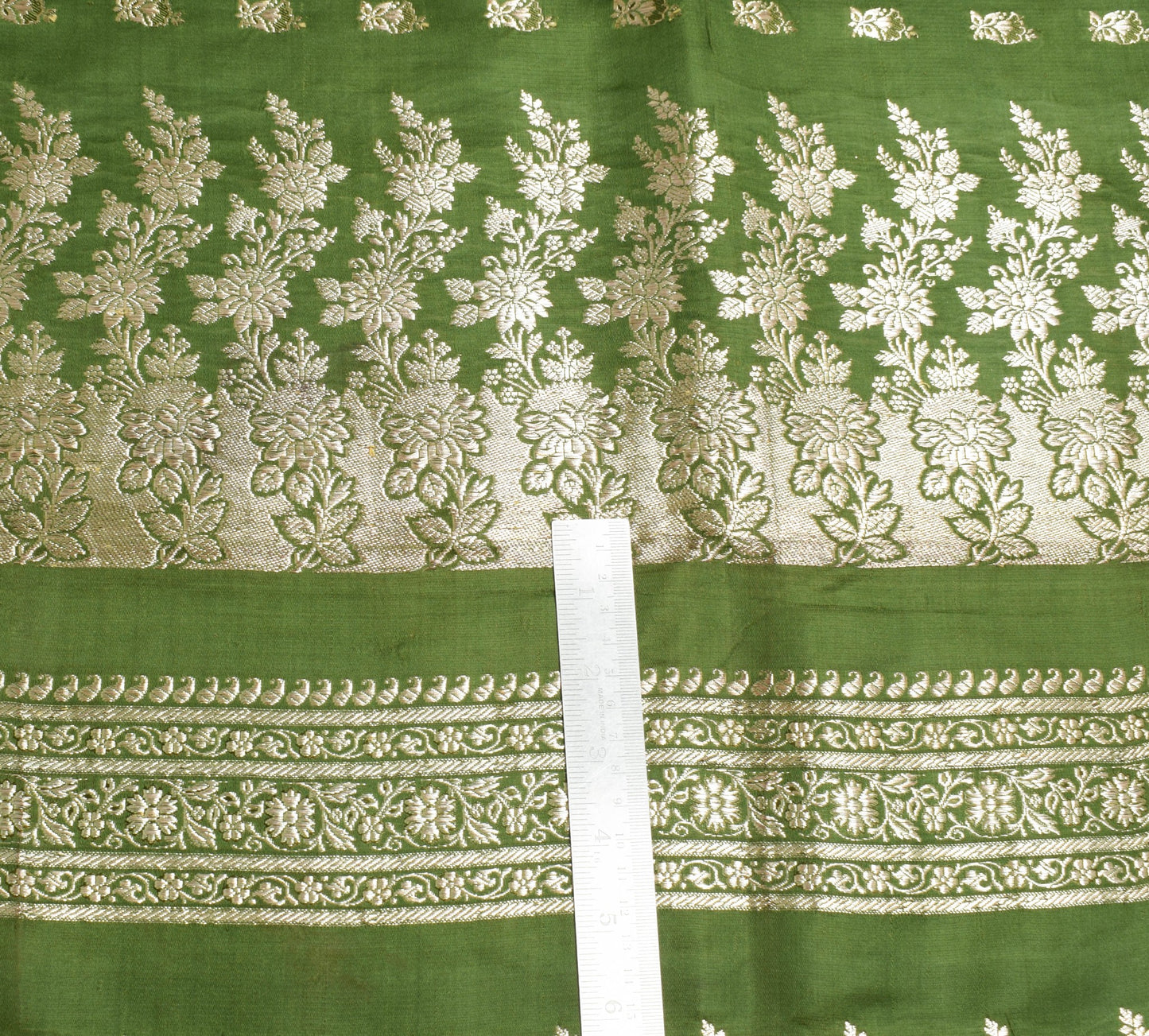 Sushila Vintage Green HEAVY Saree Scrap Banarasi Pure Satin Zari Brocade Fabric