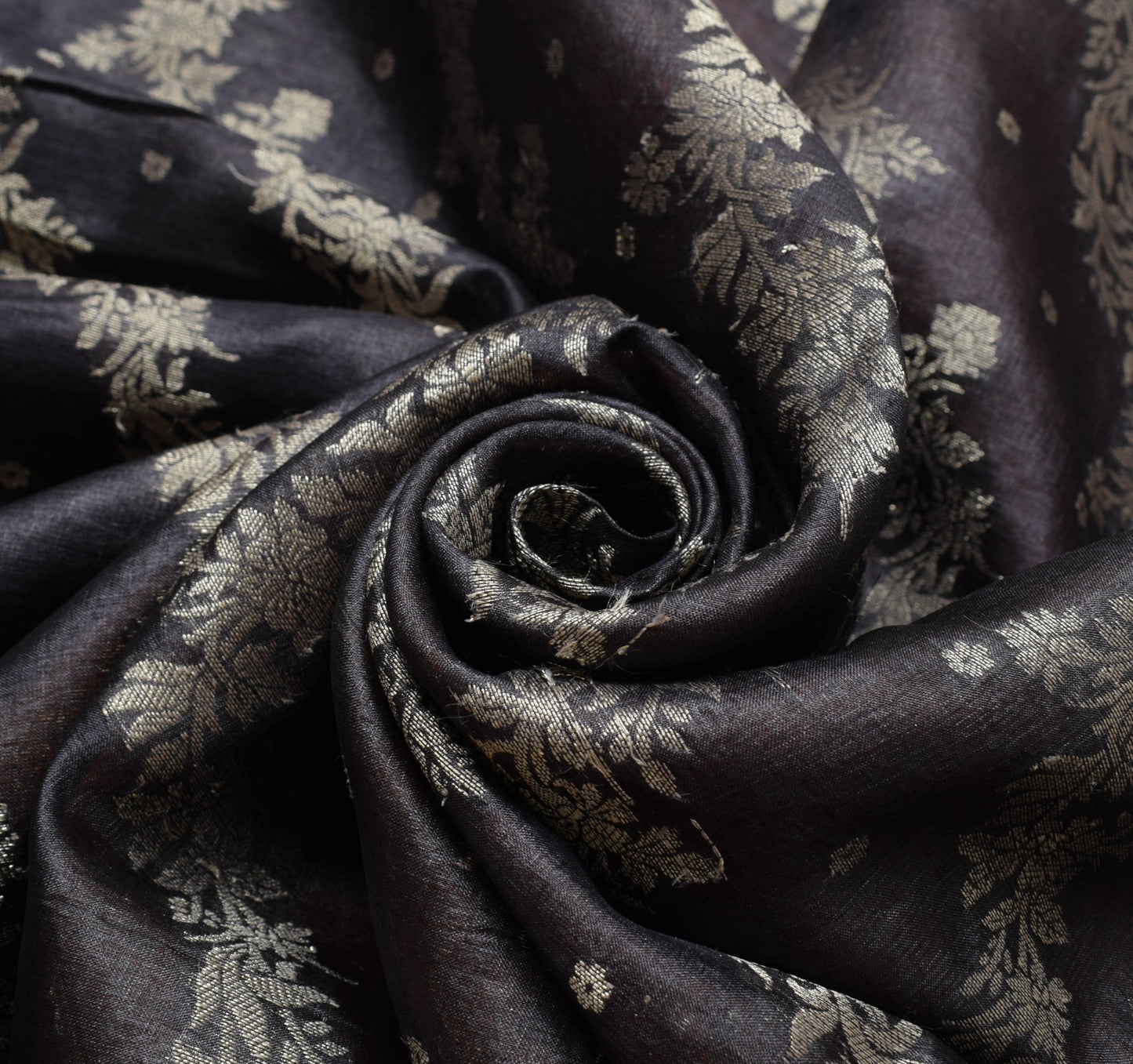 Sushila Vintage Black Scrap Saree 100% Pure Tussar Silk Floral Woven Sari Fabric