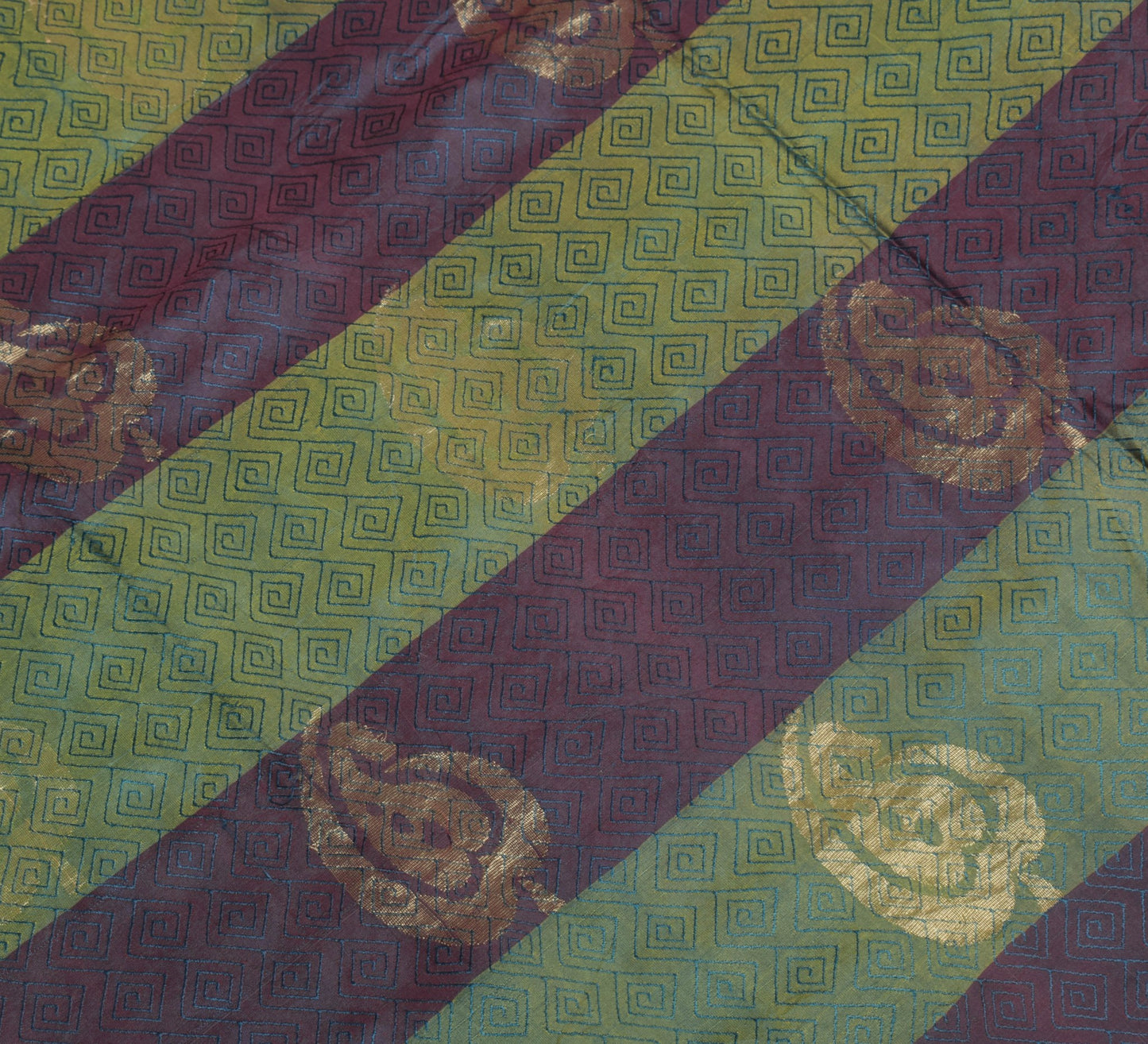 Sushila Vintage Pure Silk Scrap Saree Maroon Green Woven 5 Yds Sari Craft Fabric