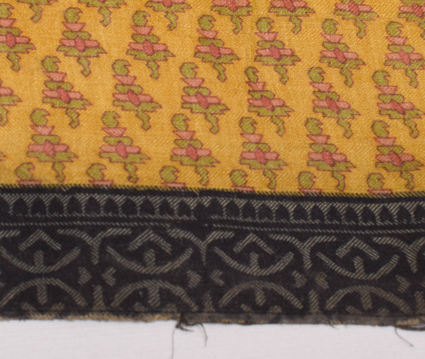 Sushila Vintage Pure Woolen Scrap Saree Woven BRANDED Mustard Sari Craft Fabric