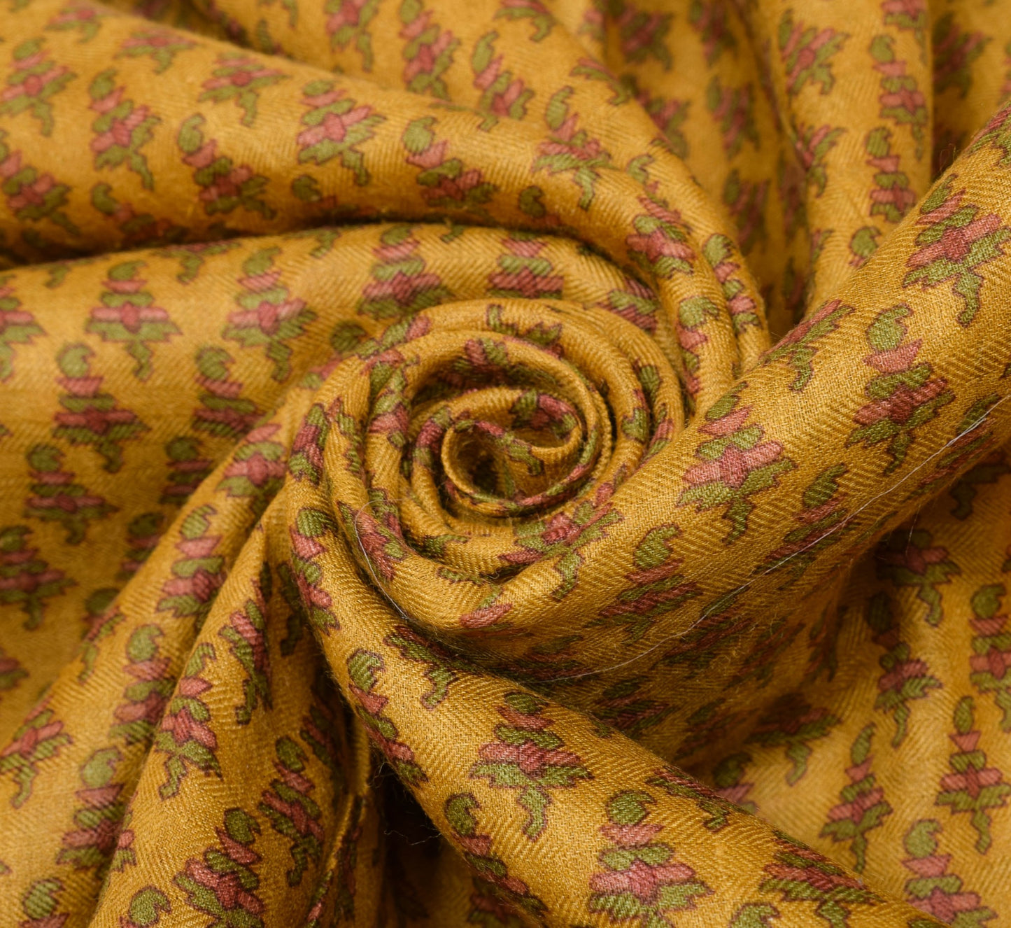 Sushila Vintage Pure Woolen Scrap Saree Woven BRANDED Mustard Sari Craft Fabric