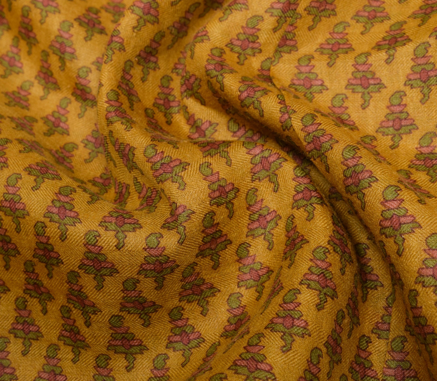 Sushila Vintage Pure Woolen Scrap Saree Woven BRANDED Mustard Sari Craft Fabric