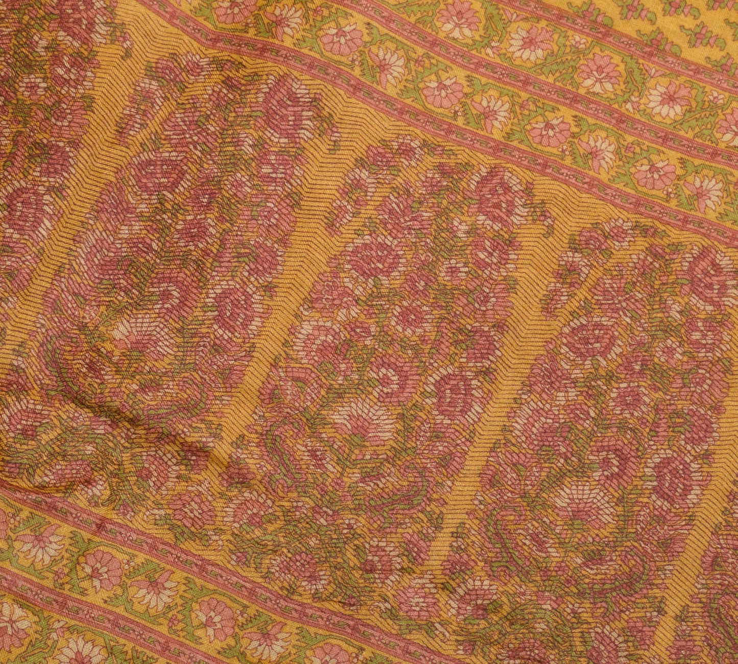 Sushila Vintage Pure Woolen Scrap Saree Woven BRANDED Mustard Sari Craft Fabric