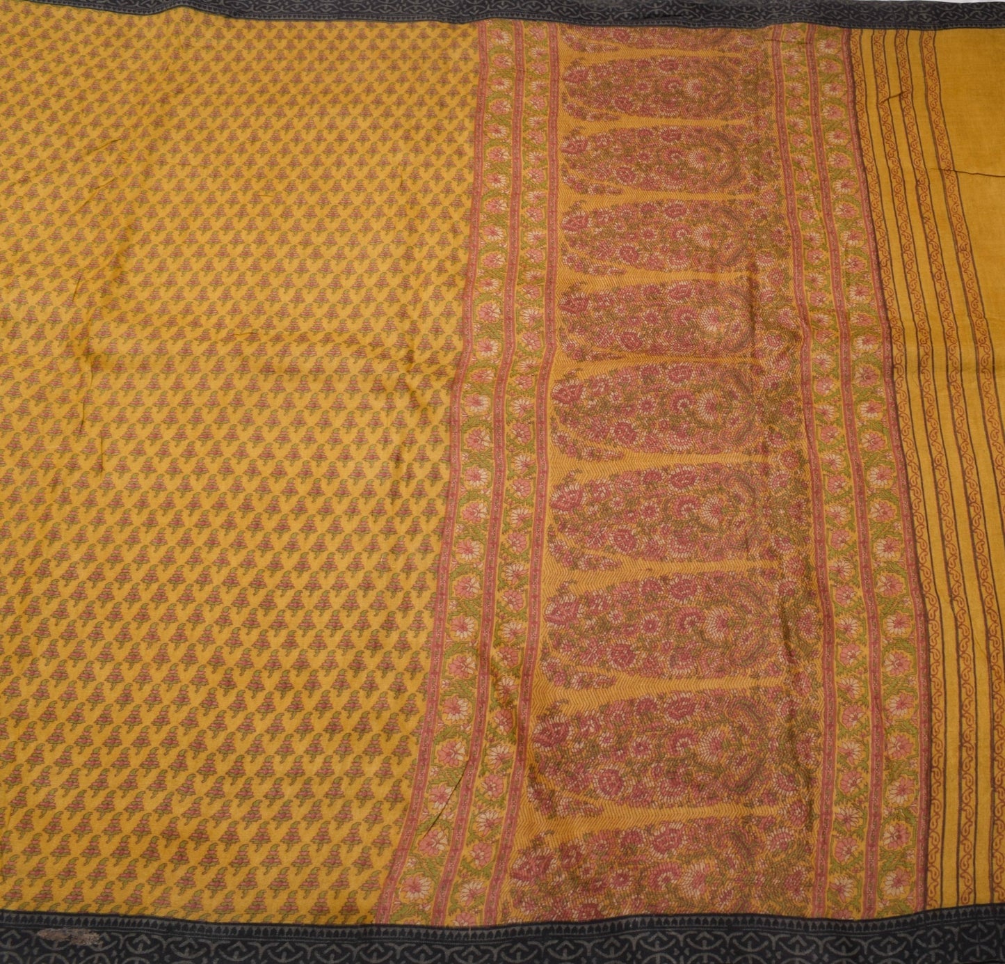 Sushila Vintage Pure Woolen Scrap Saree Woven BRANDED Mustard Sari Craft Fabric