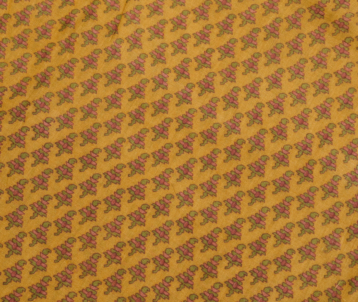 Sushila Vintage Pure Woolen Scrap Saree Woven BRANDED Mustard Sari Craft Fabric