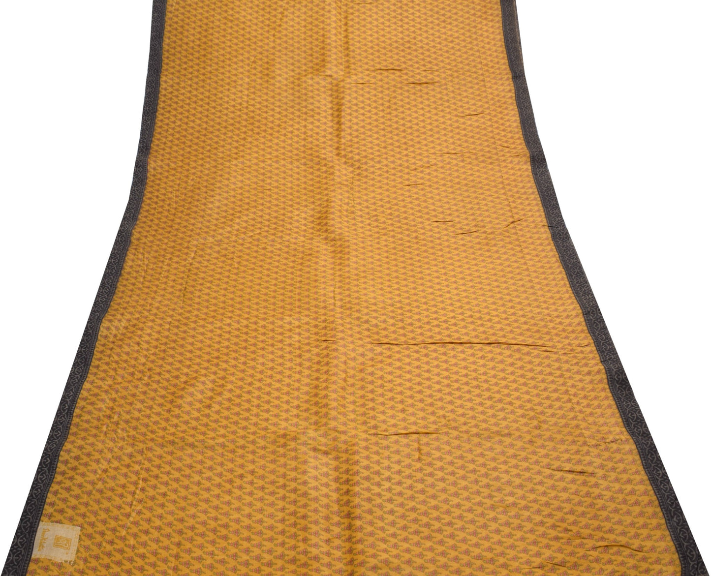 Sushila Vintage Pure Woolen Scrap Saree Woven BRANDED Mustard Sari Craft Fabric