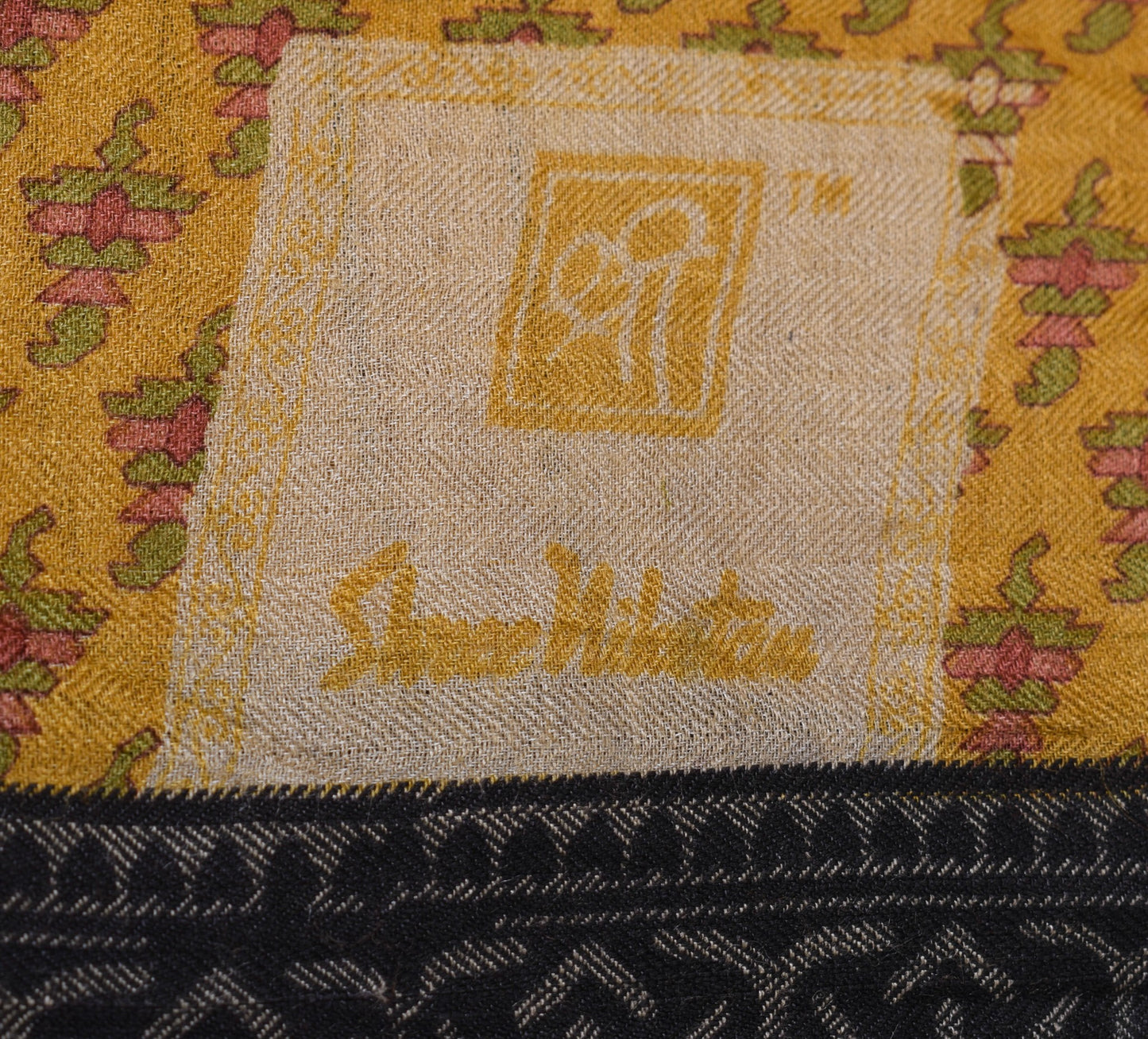 Sushila Vintage Pure Woolen Scrap Saree Woven BRANDED Mustard Sari Craft Fabric