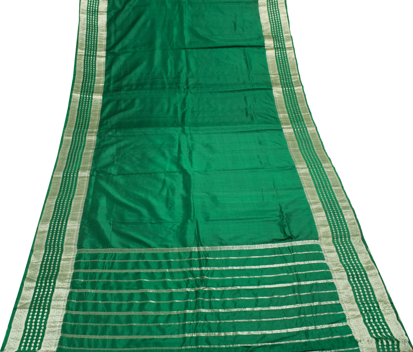 Sushila Vintage Green Scrap Saree 100% Pure Silk Zari Brocade Sari Craft Fabric