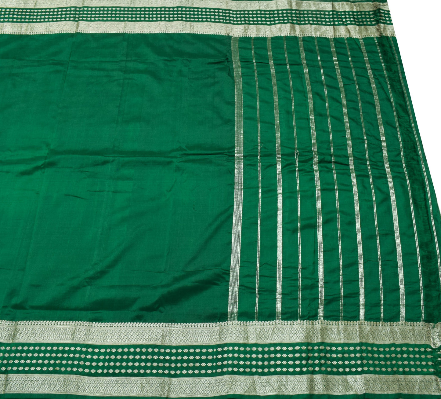 Sushila Vintage Green Scrap Saree 100% Pure Silk Zari Brocade Sari Craft Fabric