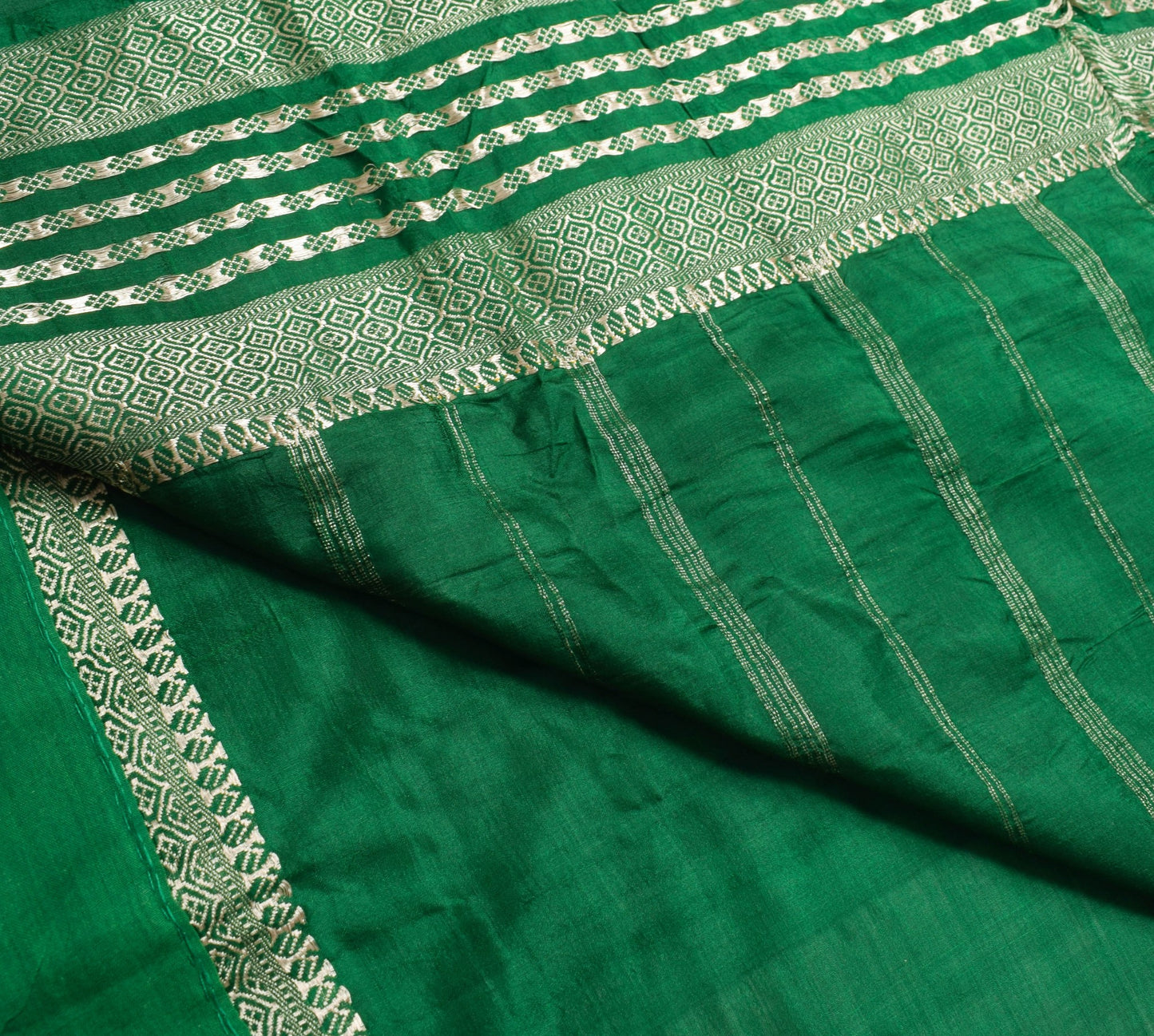 Sushila Vintage Green Scrap Saree 100% Pure Silk Zari Brocade Sari Craft Fabric