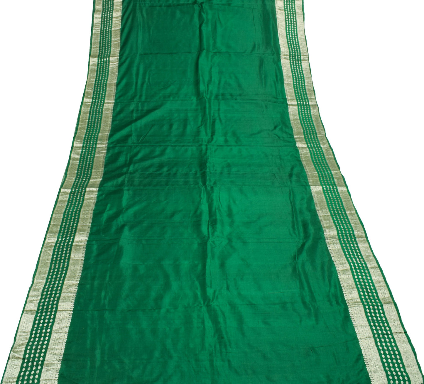 Sushila Vintage Green Scrap Saree 100% Pure Silk Zari Brocade Sari Craft Fabric