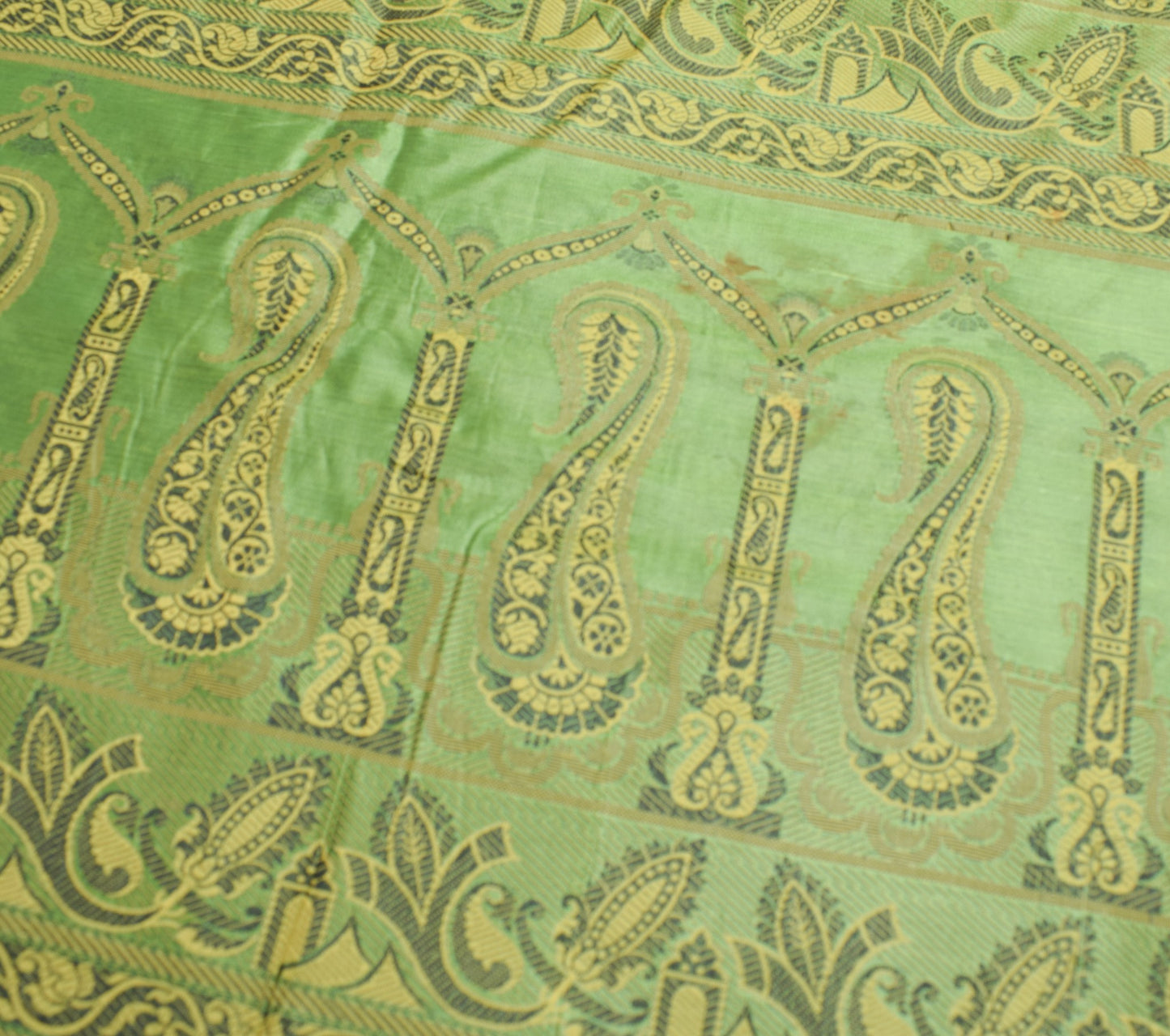 Sushila Vintage Green Art Silk Scrap Saree All Over Resham Woven 5YD Sari Fabric