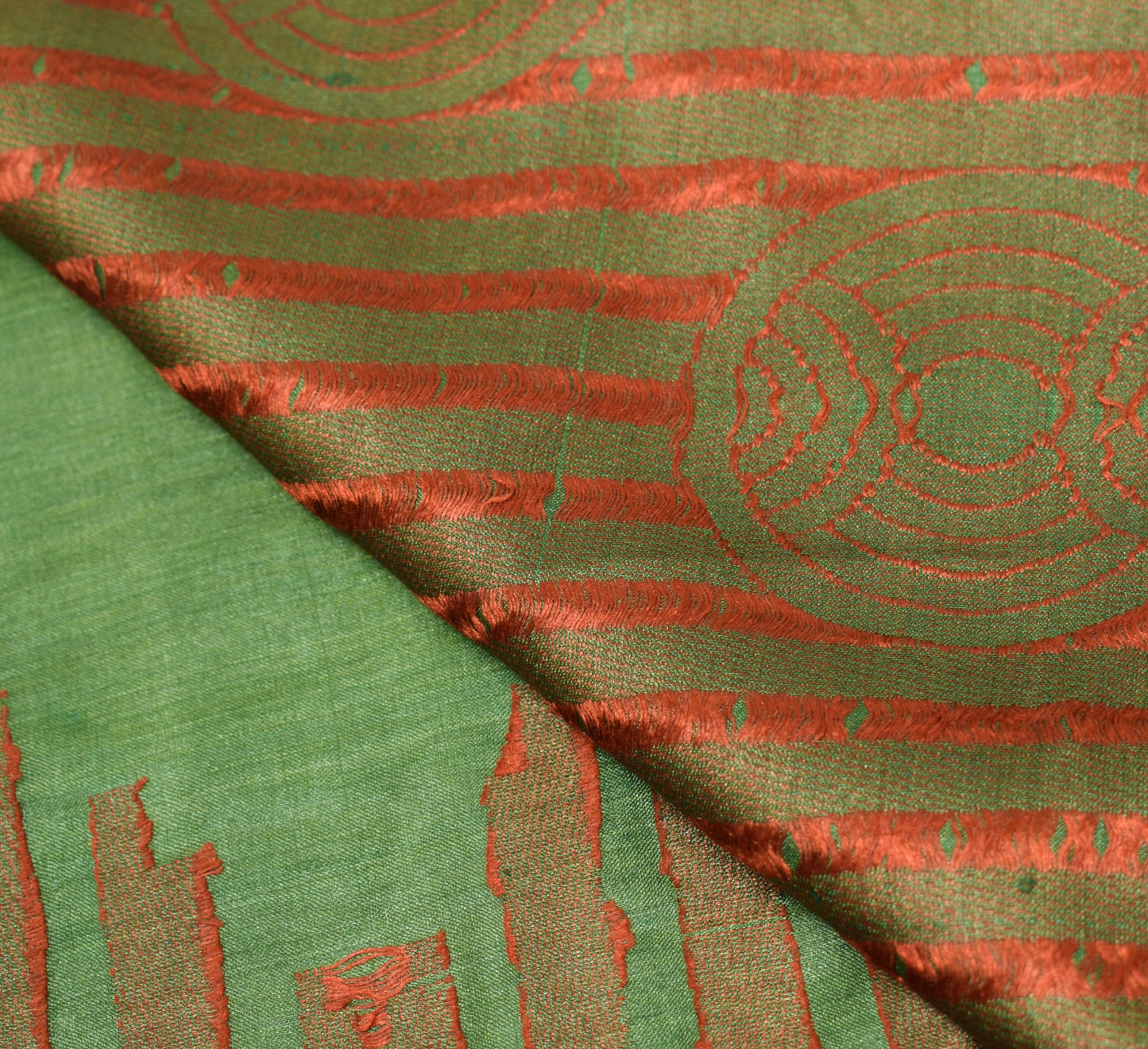 Sushila Vintage Pure Tussar Silk Scrap Saree Green Woven Soft Sari Craft Fabric