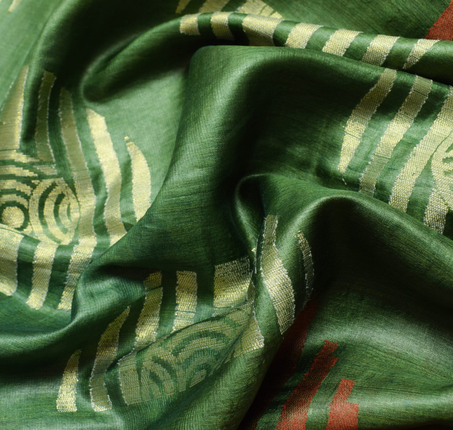 Sushila Vintage Pure Tussar Silk Scrap Saree Green Woven Soft Sari Craft Fabric