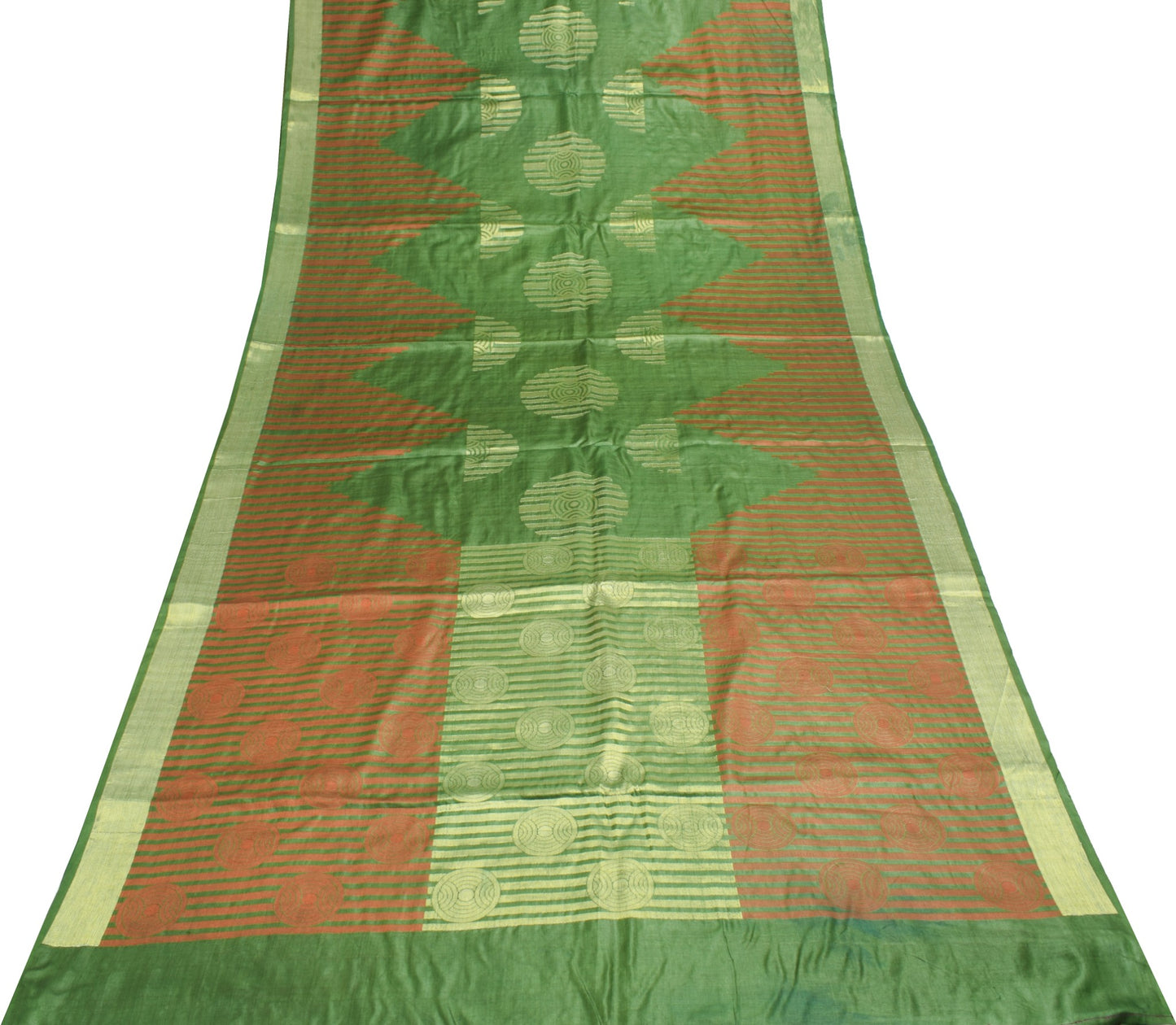 Sushila Vintage Pure Tussar Silk Scrap Saree Green Woven Soft Sari Craft Fabric