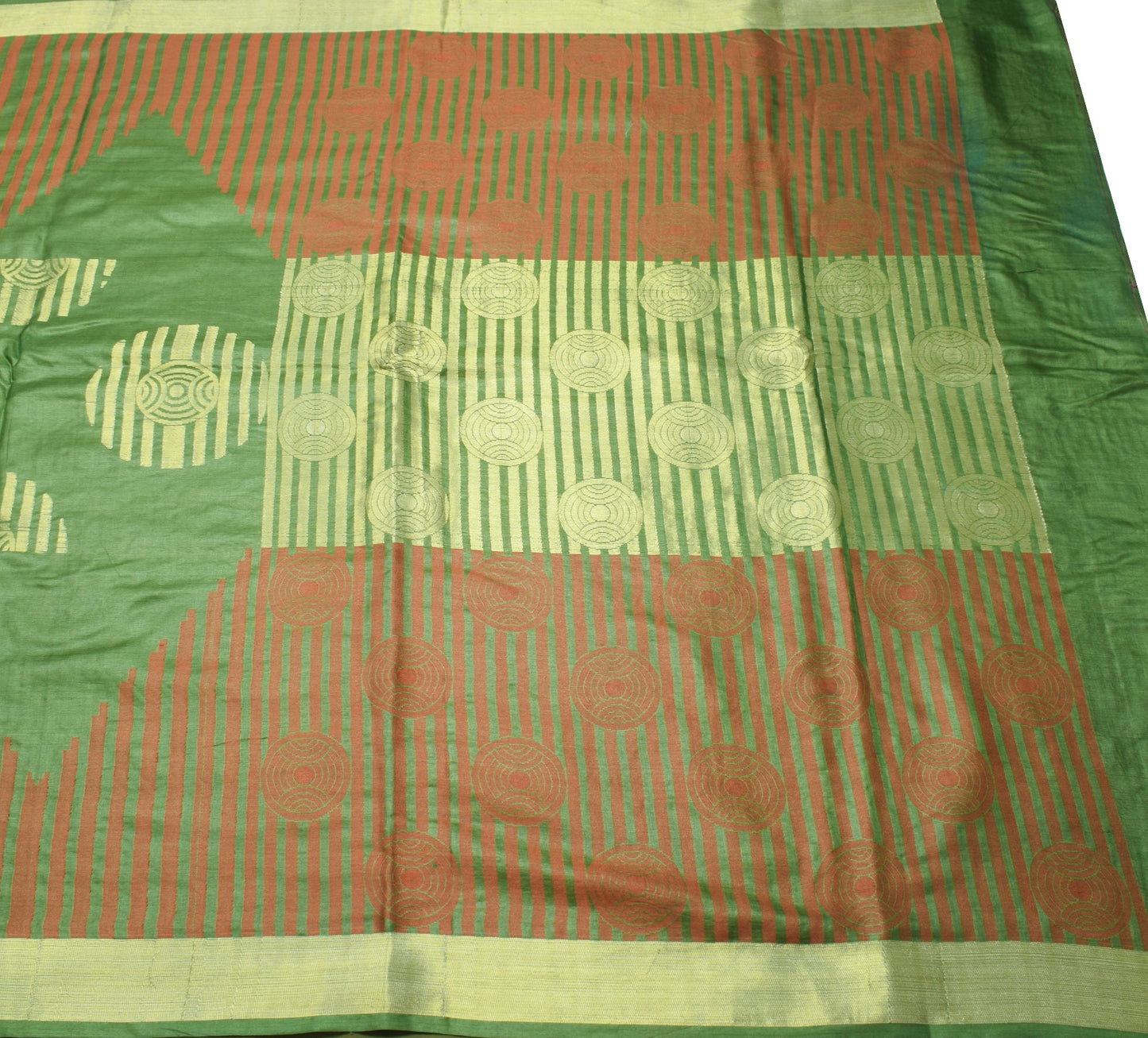 Sushila Vintage Pure Tussar Silk Scrap Saree Green Woven Soft Sari Craft Fabric