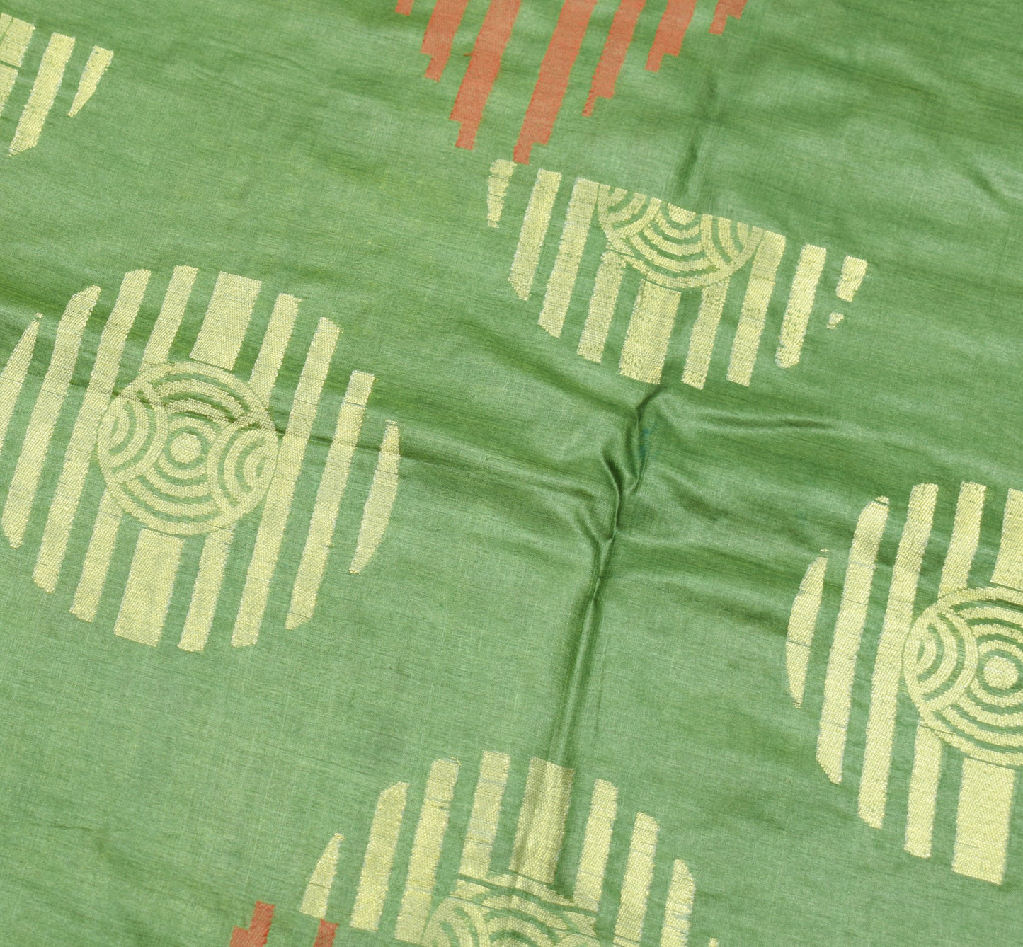 Sushila Vintage Pure Tussar Silk Scrap Saree Green Woven Soft Sari Craft Fabric