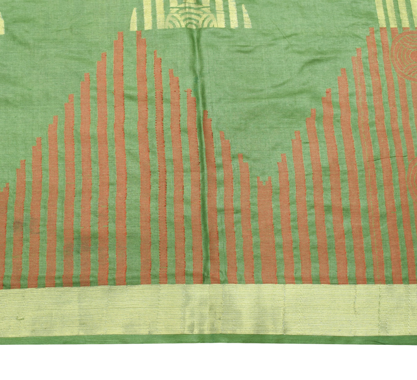 Sushila Vintage Pure Tussar Silk Scrap Saree Green Woven Soft Sari Craft Fabric