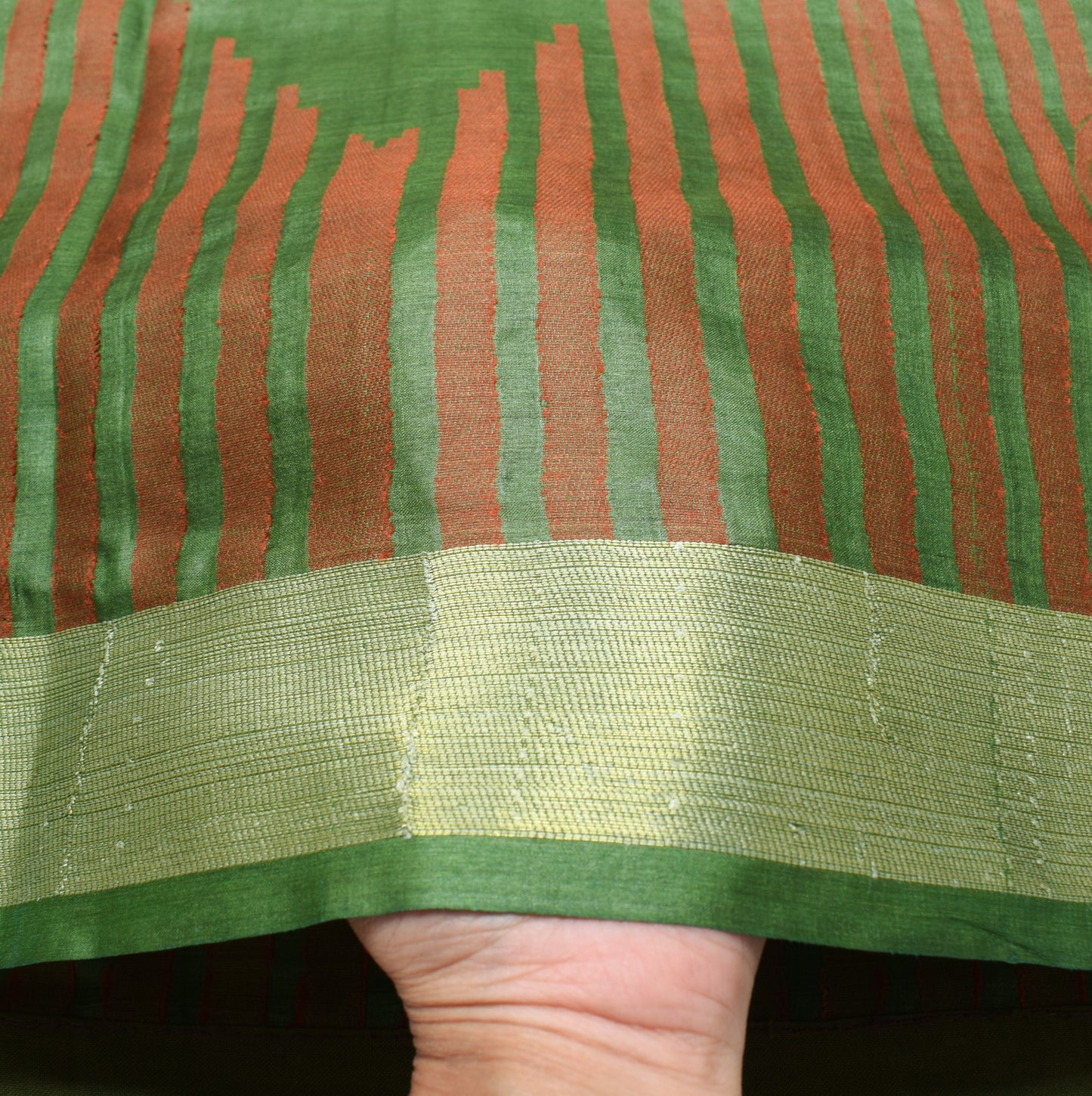 Sushila Vintage Pure Tussar Silk Scrap Saree Green Woven Soft Sari Craft Fabric