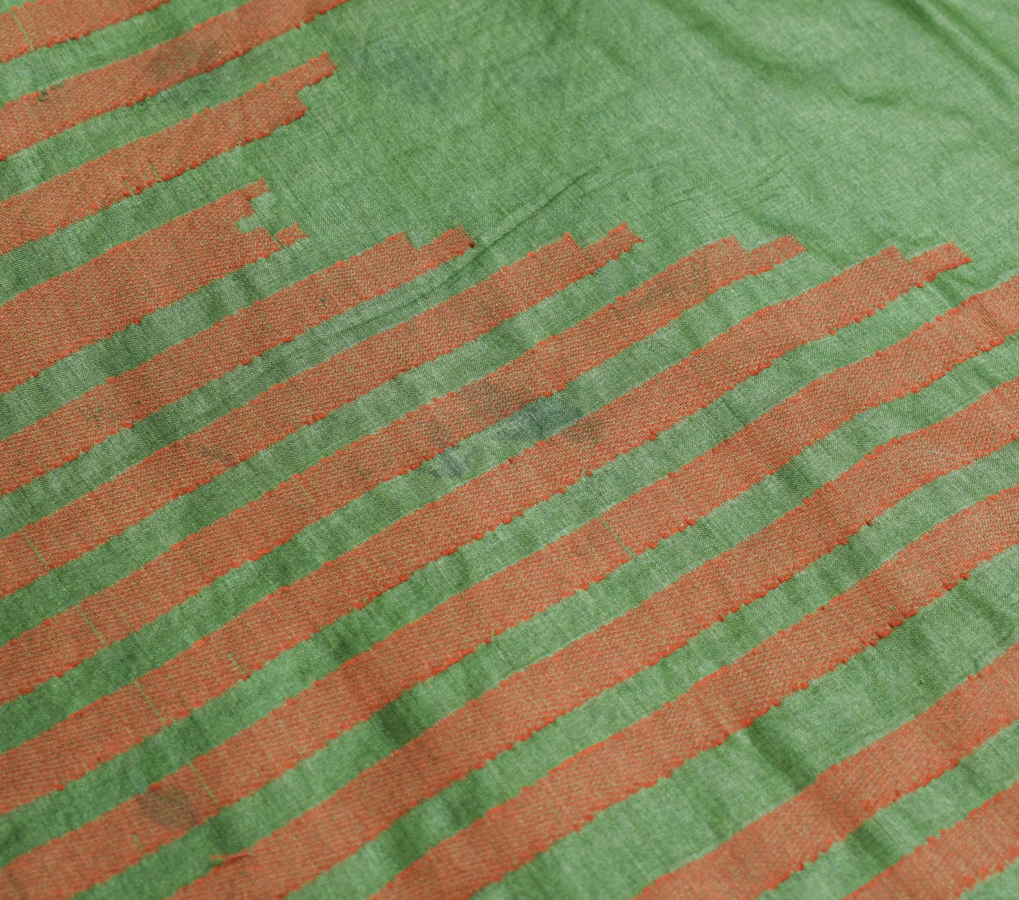 Sushila Vintage Pure Tussar Silk Scrap Saree Green Woven Soft Sari Craft Fabric