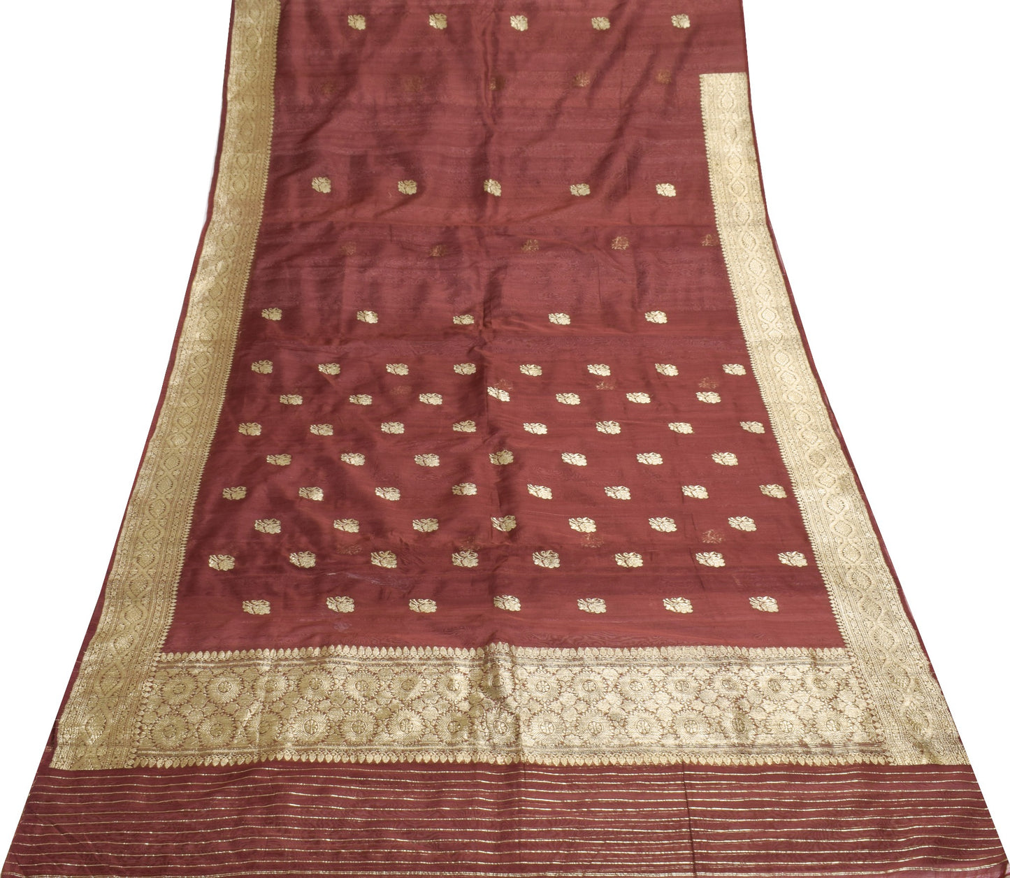 Sushila Vintage Maroon Scrap Saree Art Silk Zari Brocade Wedding Sari Fabric