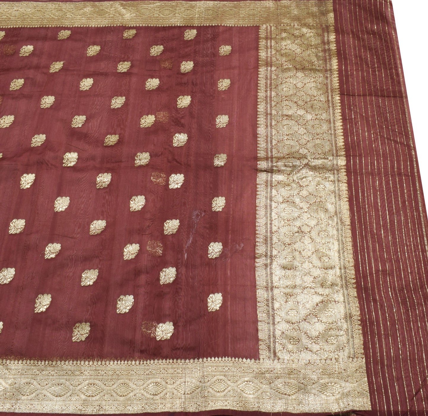 Sushila Vintage Maroon Scrap Saree Art Silk Zari Brocade Wedding Sari Fabric