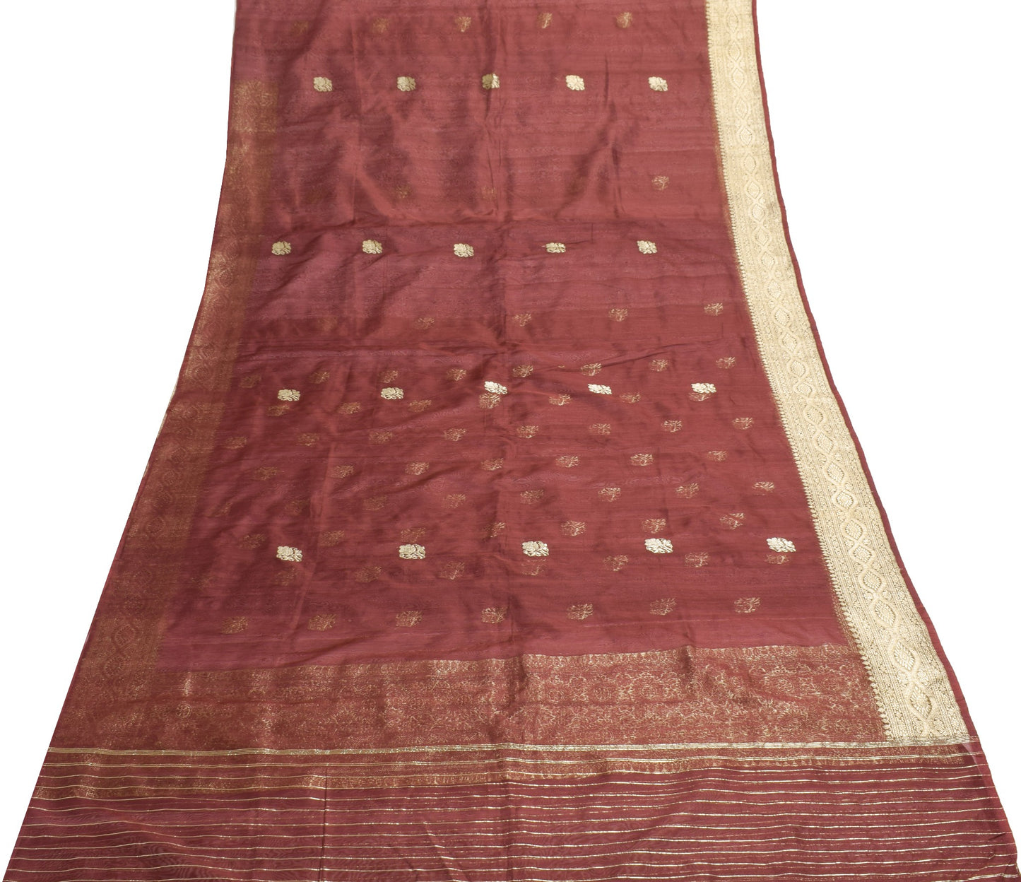 Sushila Vintage Maroon Scrap Saree Art Silk Zari Brocade Wedding Sari Fabric