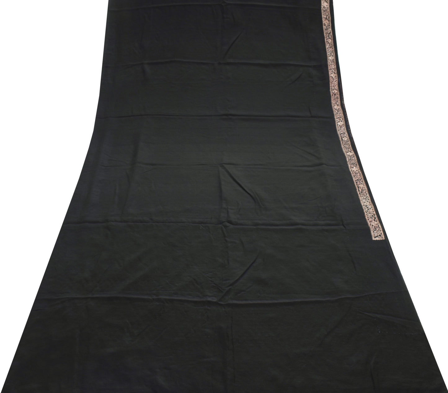 Sushila Vintage Black Scrap Saree 100%Pure Crepe Silk Zari Work Soft Sari Fabric