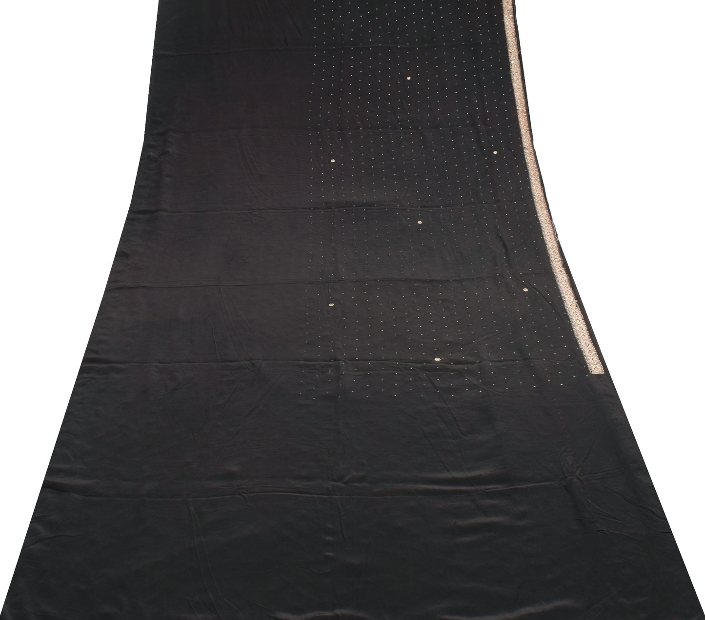 Sushila Vintage Black Scrap Saree Hand Beaded Zardozi Pure Crepe SilkSari Fabric